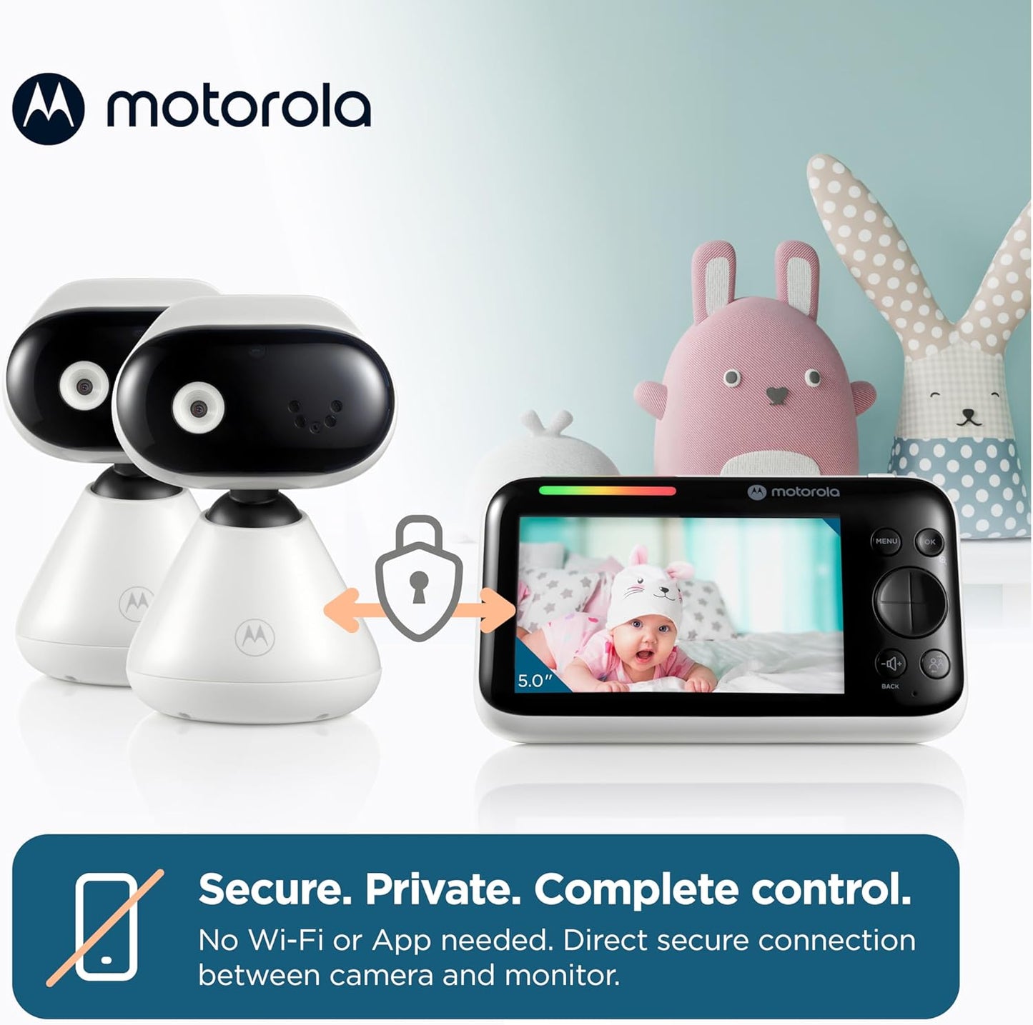 Motorola Baby PIP1500-2 - Indoor Video Baby Monitor w/ 2 Cameras, Parent Unit, Wall Mount, 1000-ft Range, Two-Way Audio, Room Temperature Monitoring (Renewed)