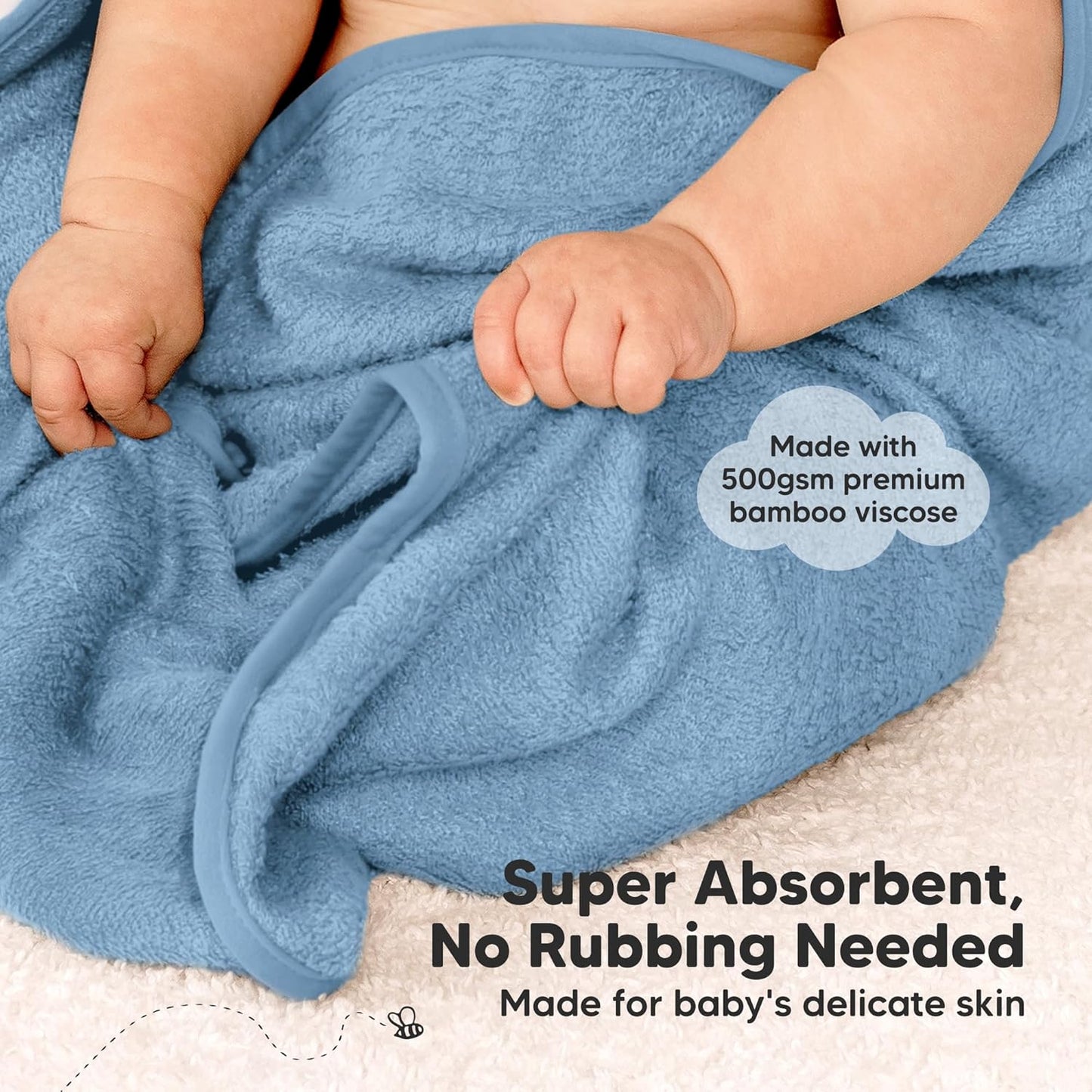 KeaBabies 2-Pack Hooded Baby Towels for Newborn - 30x30 Soft & Absorbent Viscose from Bamboo Baby Bath Towels with Hood for Infant, Toddler,Kids,Boys Girls,Newborn Bath Essentials (Steel, Petite)