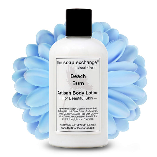 The Soap Exchange Body Lotion - Beach Bum Scent - Hand Crafted 8 fl oz / 240 ml Natural Artisan Skin Care for Hand, Face, & Body, Moisturize, Hydrate, & Protect. Made in the USA.
