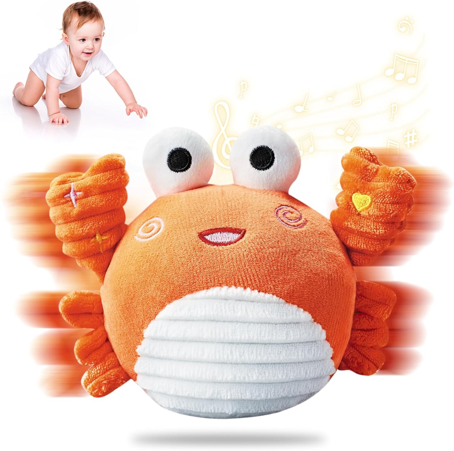Dancing Crab Baby Toy - Musical Crawling Crab with Talking & Bouncing, Ultra-Soft Plush Infant Sensory Toy for Newborn 0-3, 3-6, 6-12 Months, Toddlers Tummy Time Gifts