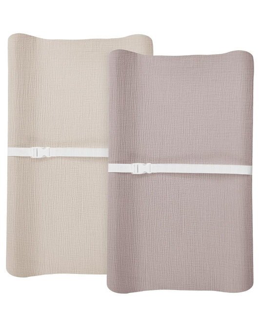 Changing Pad Cover for Baby Boy Girl 2 Pack, Muslin Changing Table Pad Covers with Boho Style, Neutral Nursery Bedding Essentials Soft and Breathable(Beige & Vintage Taupe)