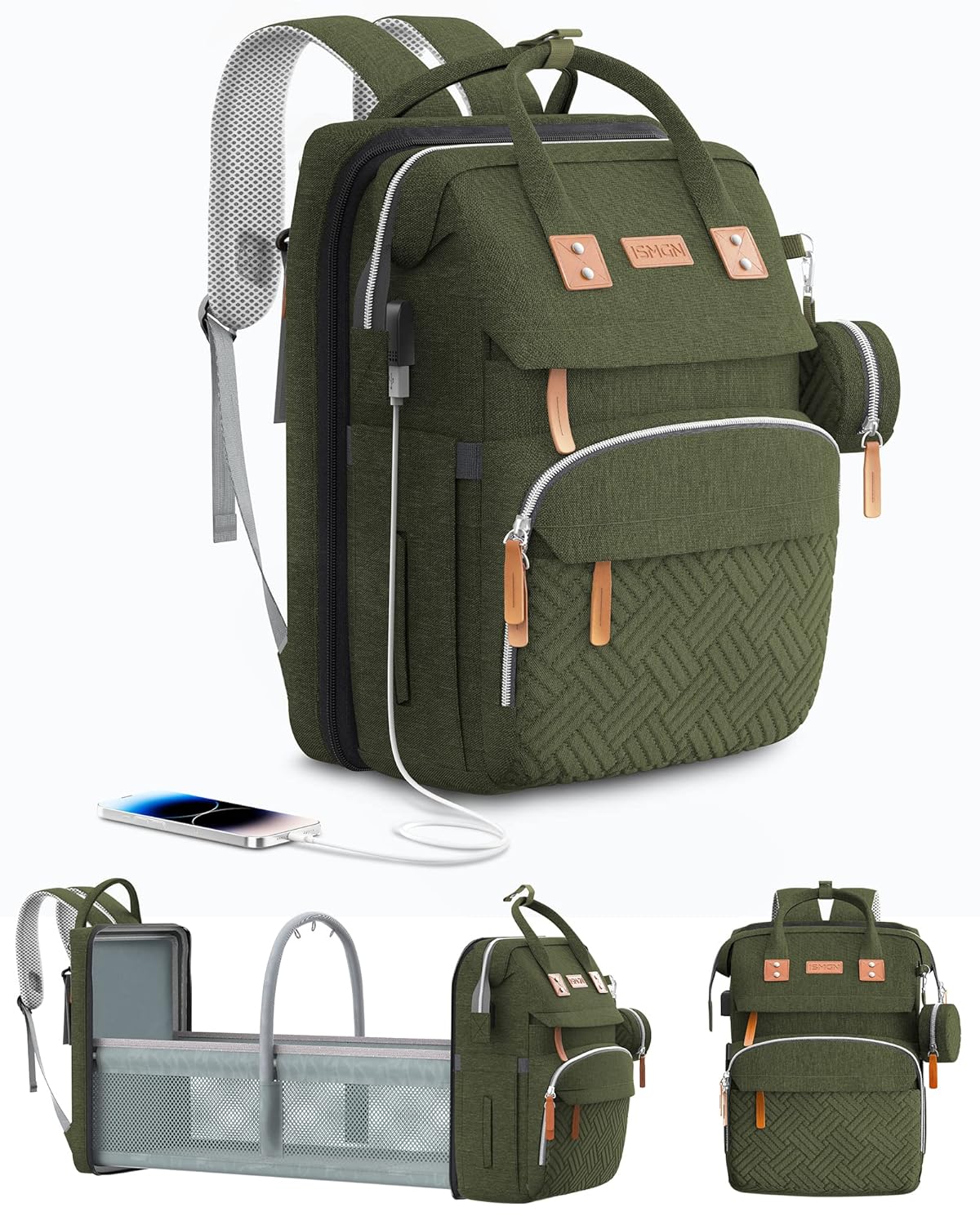 Diaper Bag Backpack with Changing Station, Large Diaper Bag, Baby Bag, Multifunctional Diaper Bag, ARMYGREEN