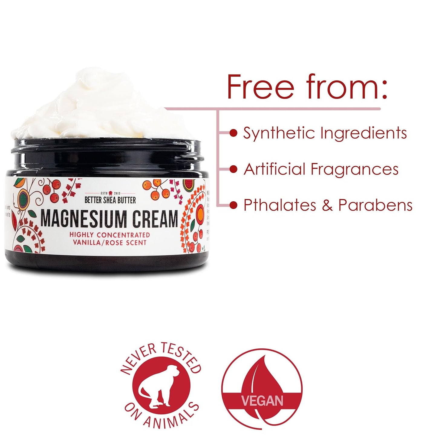 Better Shea Butter Magnesium Lotion for Women | Vanilla Rose | For Pregnancy, Kids & Babies | Relieves Muscle Tension & Leg Cramps | Organic & Natural Ingredients