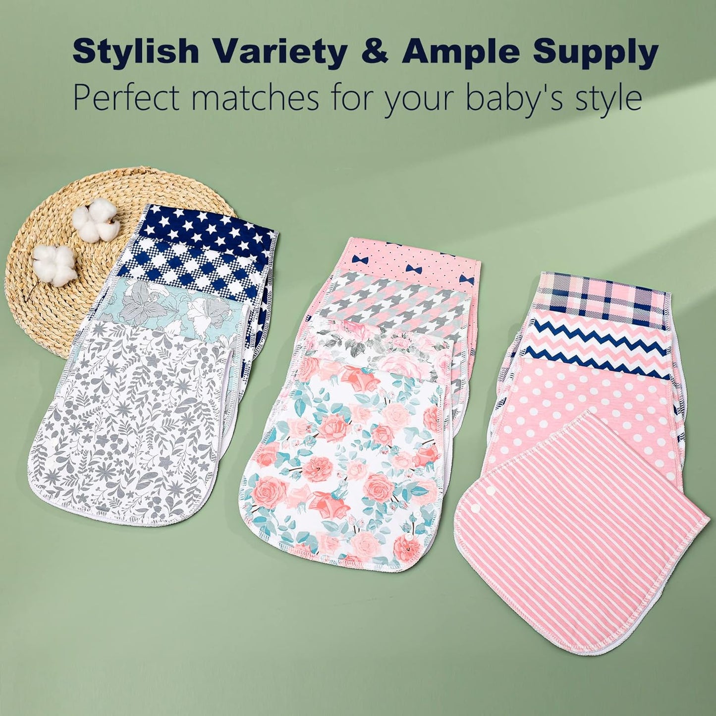 2-in-1 Burp Cloths and Baby Bibs - 6 Pack Large Super Absorbent Soft Cotton Burping Cloths for Spit Up, 3 Layers Thick Baby Burp Rags for Girls & Boys