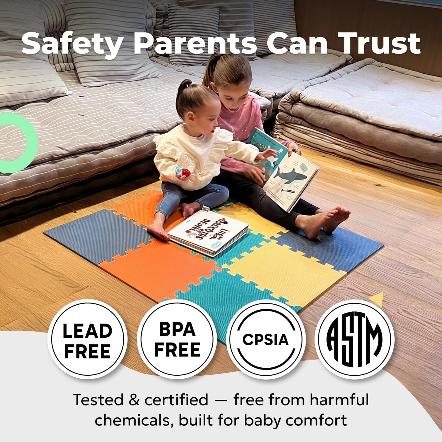 MioTetto Baby Play Mat, Comfortable Tummy Time Mat – Portable Foam Floor Tiles, Safe baby mat for floor for Crawling & Development, Soft play mat for babies 0-6 months, Stylish interlocking foam tiles