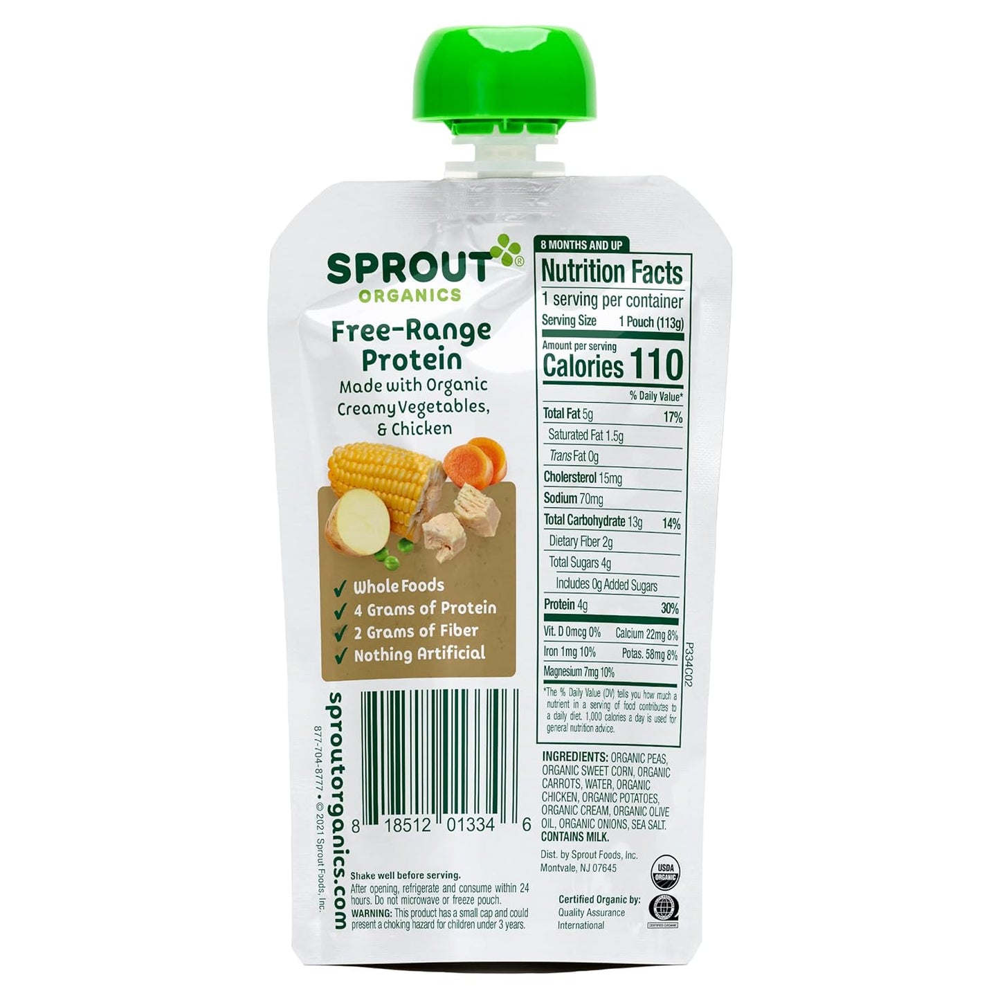 Sprout Organic Baby Food Pouches Stage 3, Creamy Vegetables w/ Chicken, 4 Oz (Pack of 12)
