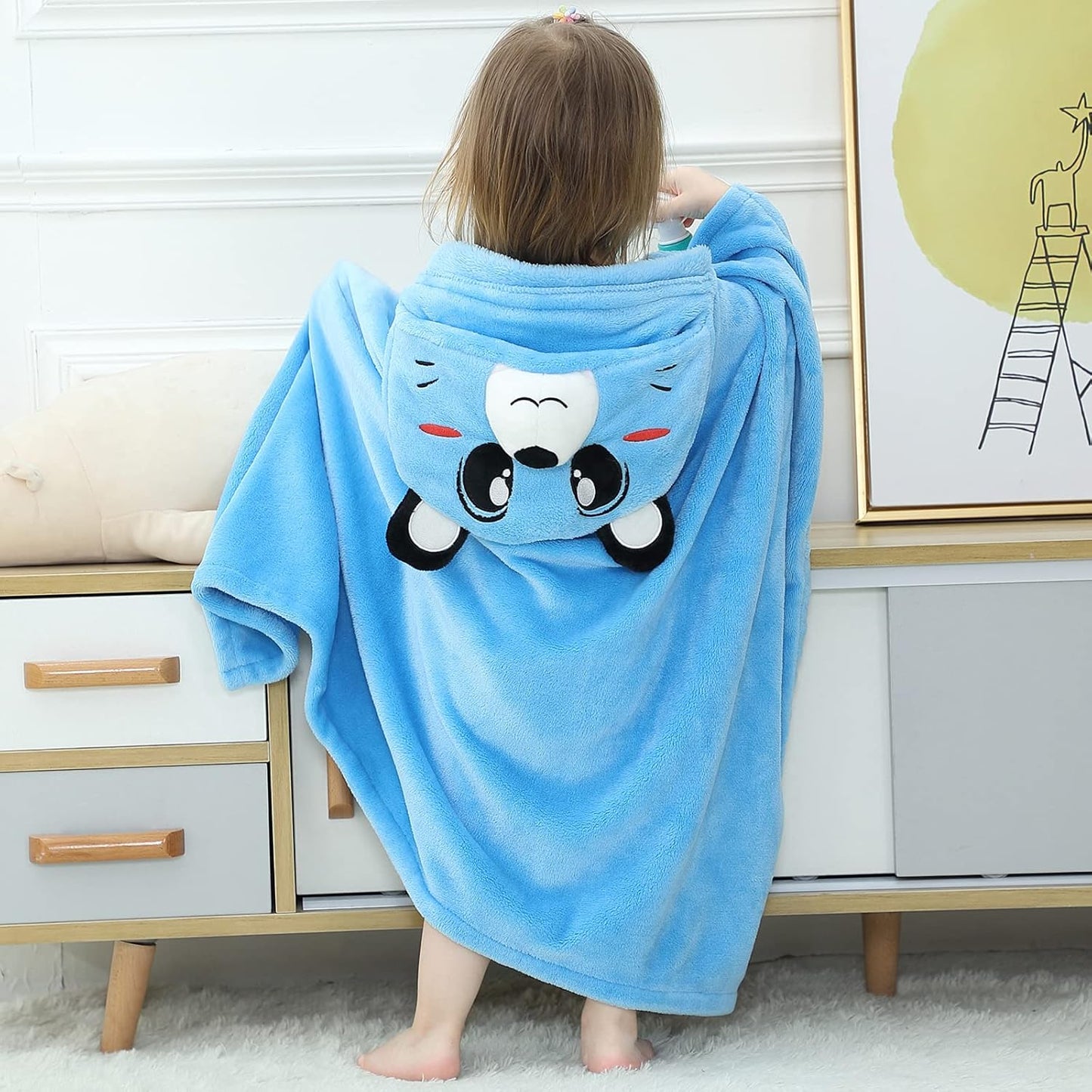 Wearable Blanket Hoodie for Kids Toddlers Hooded Towels Soft Cozy Flannel Wearable Throw Blanket Hoodie for Boys Girls Birthday Gifts (Blue Bear 50 * 40)