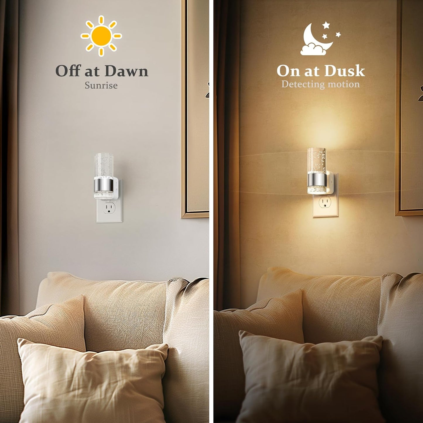 JandCase Night Light, Night Lights Plug into Wall,2 Pack 3000K Warm White LED Nightlight with Adjustable Brightness, Automatic Night Light Plug in with Light Sensor for Bathroom Hallway Room Decor