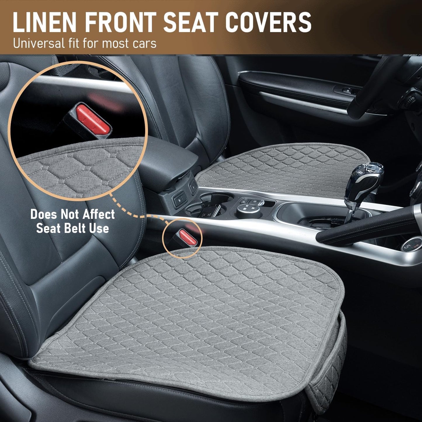 Linen Car Seat Covers for Cars - Non-Slip and Soft, 2 PCS Bottom Seat Cover Protectors with Storage Pocket, Linen Front Seat Covers Used for SUVs, Cars, Sedans (Light Grey)