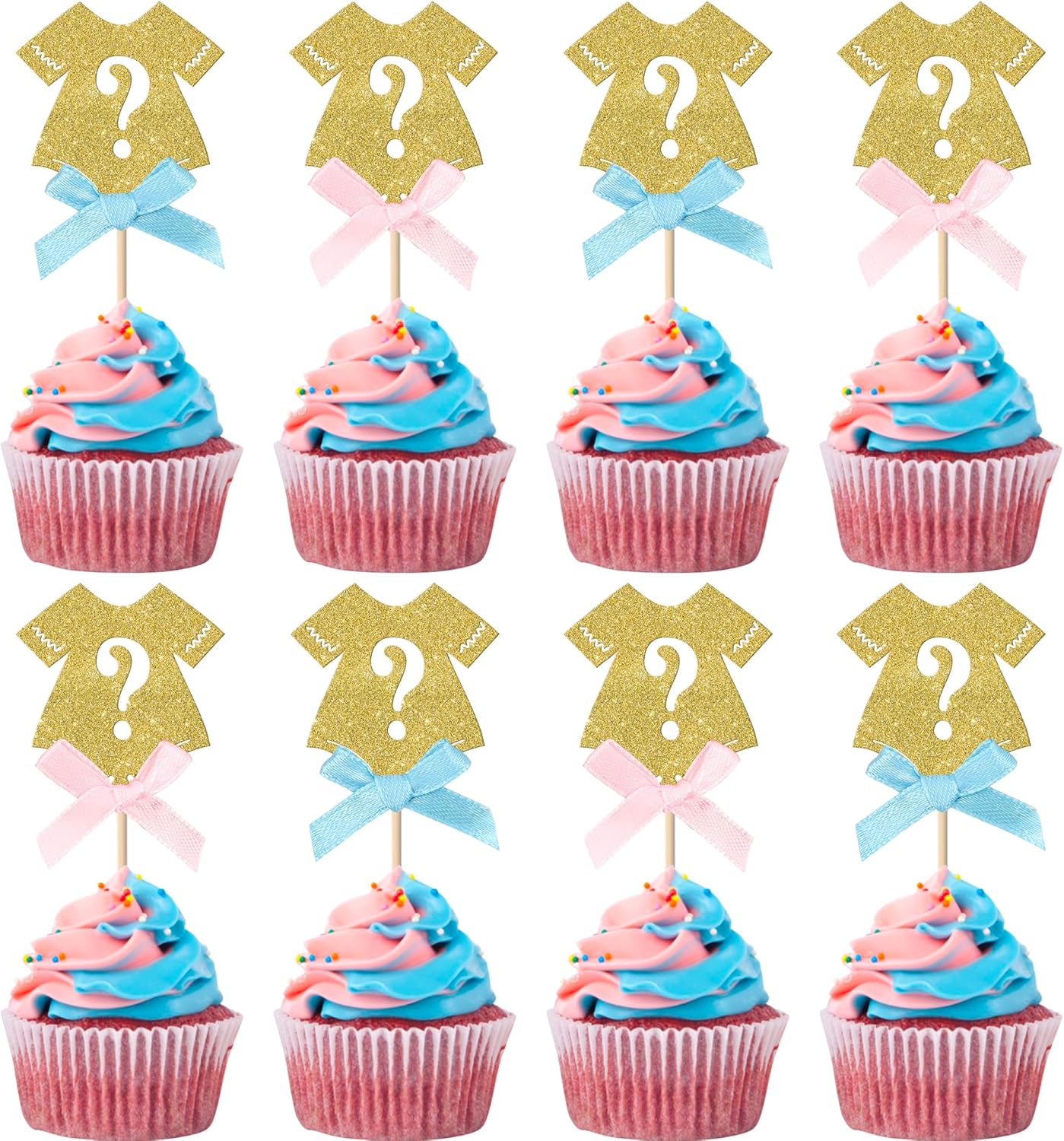 Rsstarxi 24 Pack Glitter Gender Reveal Cupcake Toppers Boy or Girl Cupcake Toppers Pink or Blue Bow Tie Cupcake Picks for Baby Shower Gender Reveal Theme Party Cake Decorations