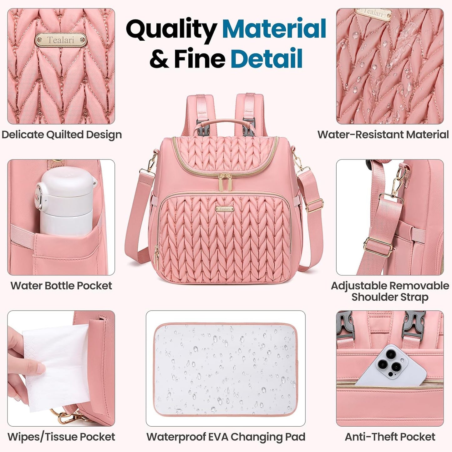 4 in 1 Convertible Diaper Bag Backpack,Waterproof Baby Diaper Bag with Changing Pad,Converts into Baby Tote Bag,Diaper Backpack,Stroller Bag and Crossbody Diaper Bag