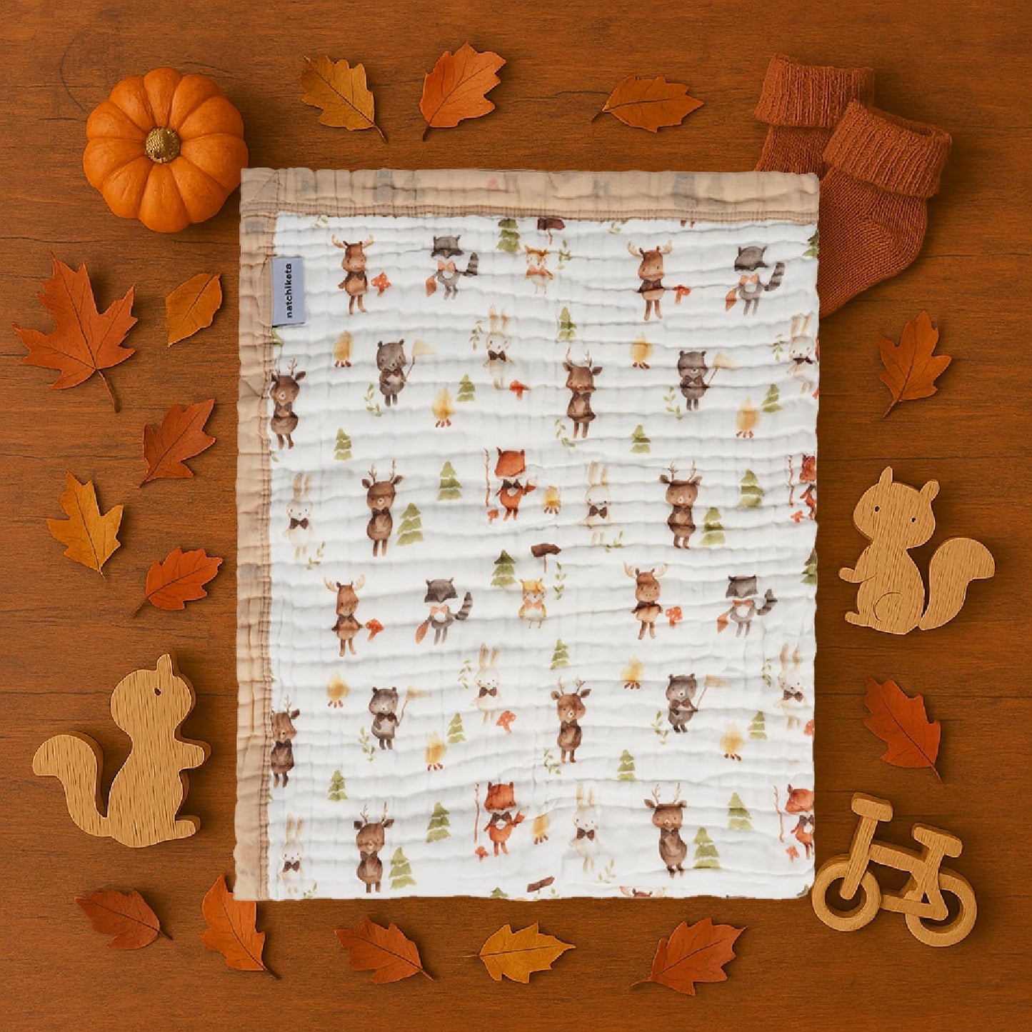 Organic Cotton Muslin Baby Blanket for Boys and Girls - Luxurious Soft Toddler Quilt for Swaddling - Gender Neutral Blanket - Baby and Toddler Gift - Forest Friends