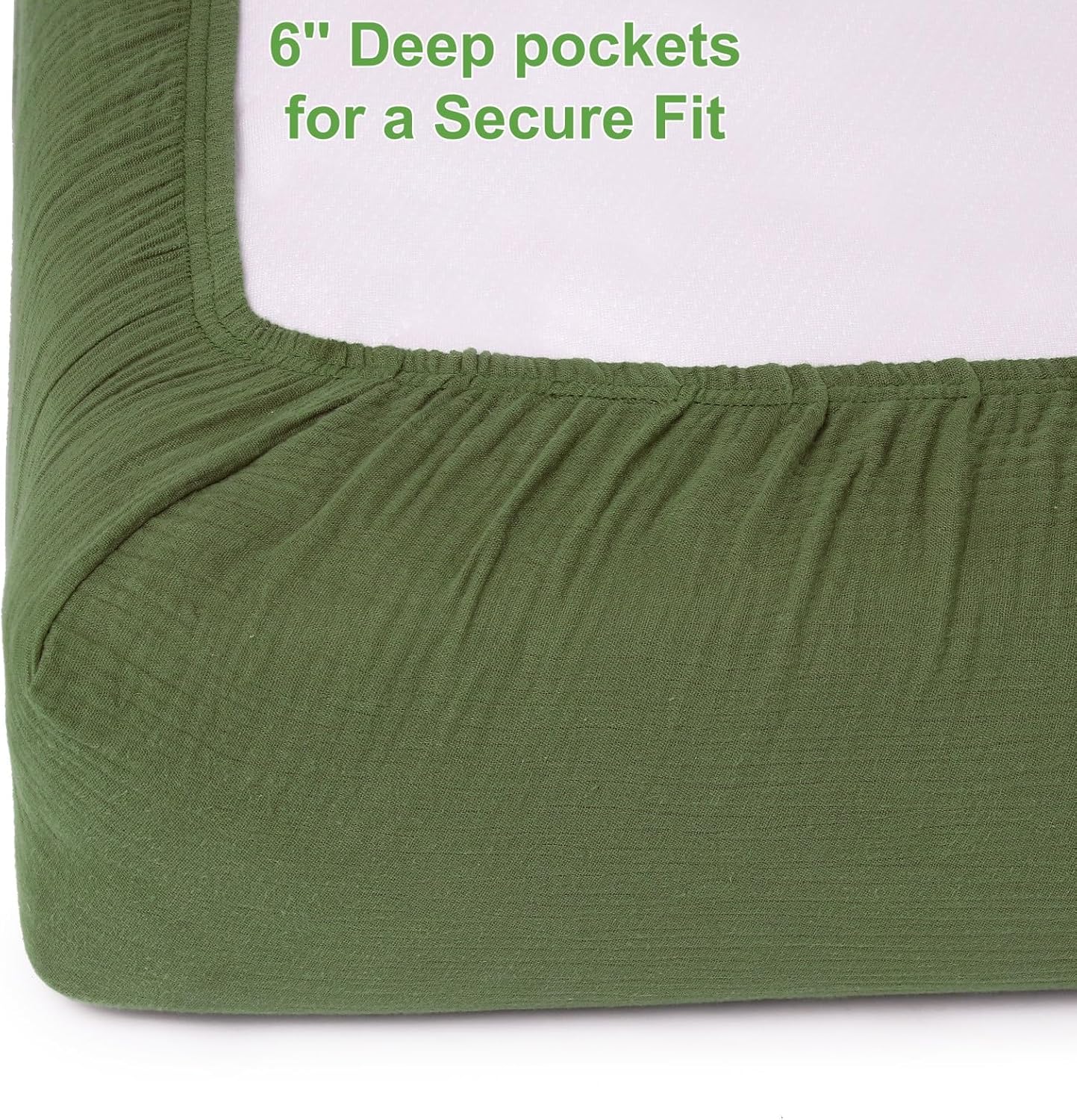 Muslin Mini Crib Sheets for Girls & Boys-2 Pack 24"x 38" Soft Baby Mattress Sheets Fitted-No Slip Neutral Toddler Cotton Bedding-Boho Nursery Décor Olive Green & Beige