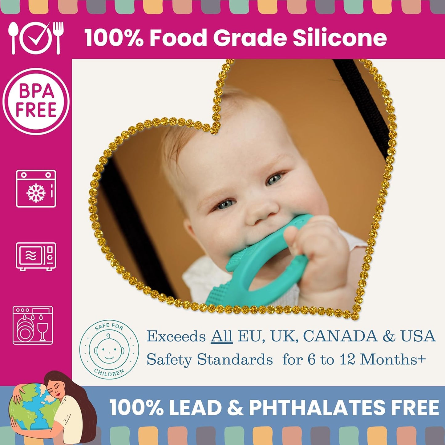 Teethers for Babies 6-12 Months - Baby Elefun 5x Pain Relief Toddler Teether. No More Ouch for Mom Anti Bite Trainer. Nurtures Grasping, Passing, Hand Eye Coordination. Silicone Baby Teething Toy Ring