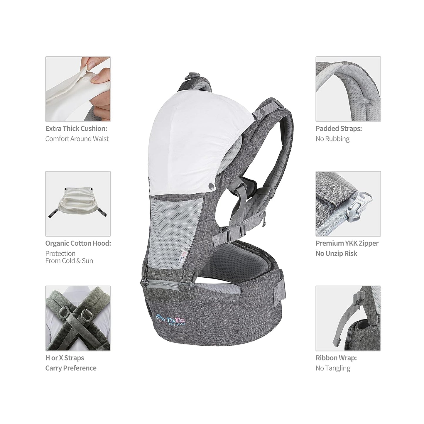 Texas Design Safety Certified Ergonomic DADA Hip Seat Baby Carrier Newborn to Toddler, Lumbar Support Waist Stool, Airflow Mesh for Nursing Hiking Travel Indoor