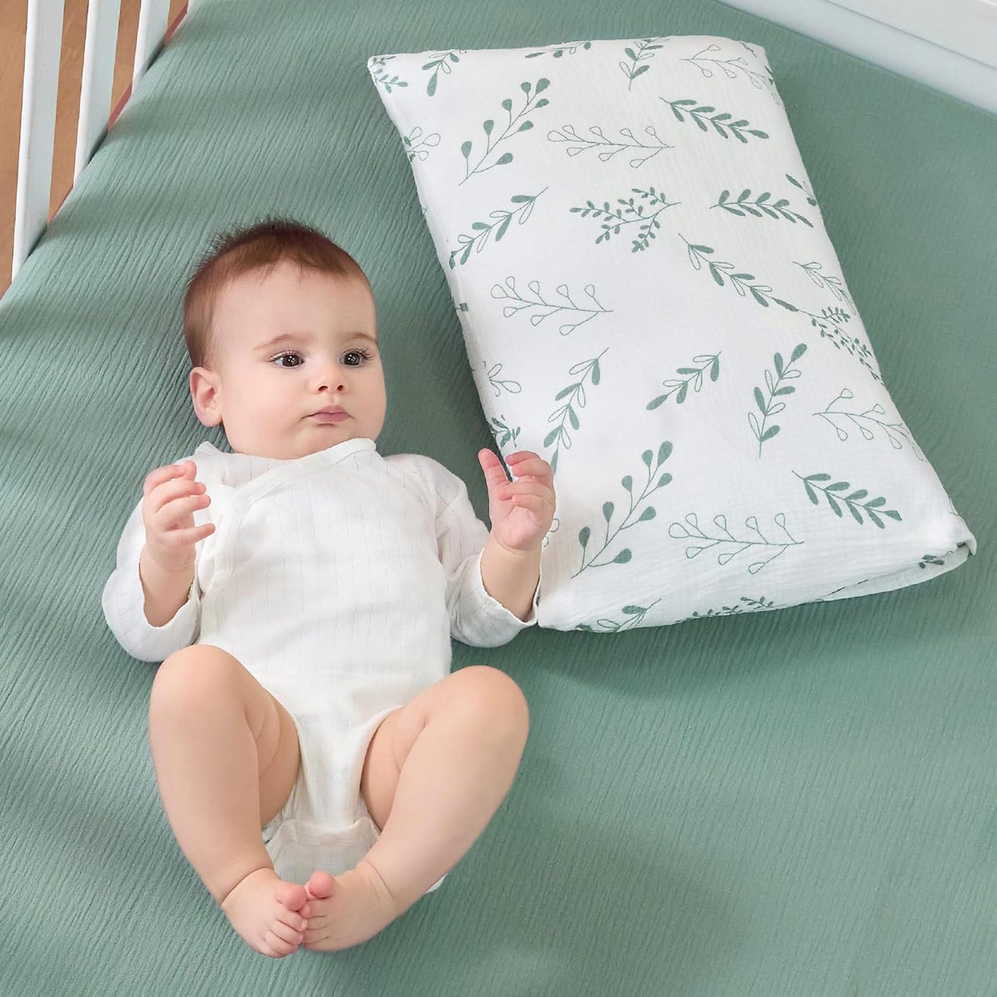 JELLYMONI 2 Pack Muslin Toddler Pillowcase for 13x18 Pillow, 100% Cotton Baby Pillow Case Cover for Bed, Toddler Cot and Travel, Soft & Breathable Baby Kids Envelope Pillowcase, No Pillow