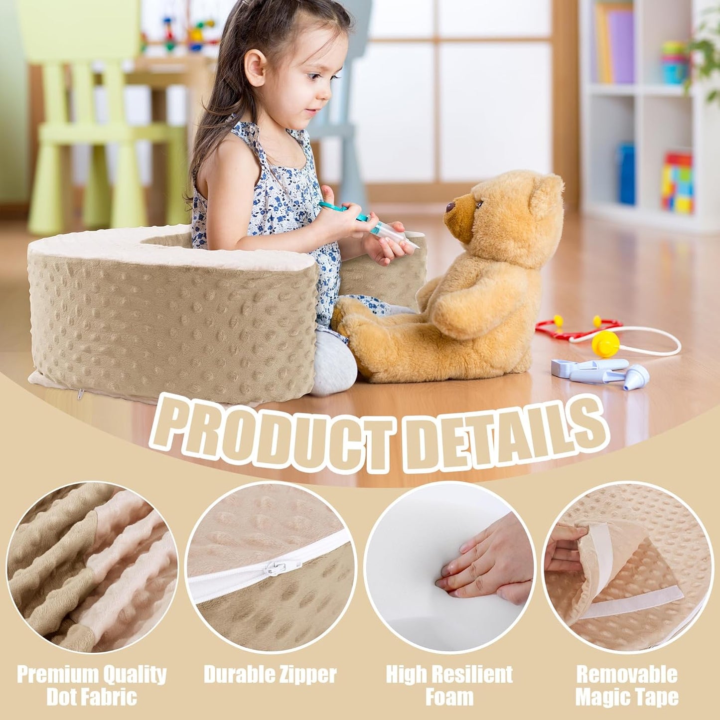 MABOZOO Sit Up Pillow for Baby, Foam Baby Floor Seat Support Seat Sitting Pillow for Sit Balance, Soft Infant Sitting Support Ring for Babies, Infants and Toddlers (Brown & Pink)