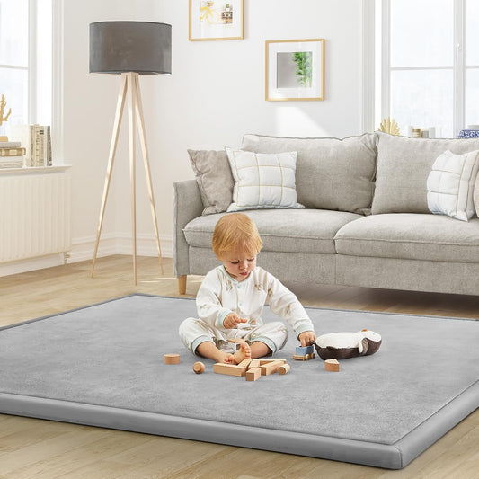 Baby Play Mat for Floor Tummy Time Mat Nursery Muscle Area Rug Playroom Rug Tatami 47"*47" Memory Foam 1.3" Thick Crawling For Babies,Toddlers, Infants, Kids,Floor(Light Gray)