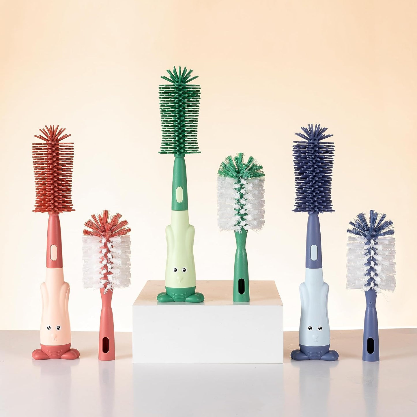 Chemimoso Multifunctional Cleaning Brush, Baby Bottle Brush, Bottle Brush Cleaner Set, Green, Silicone and Nylon Brush