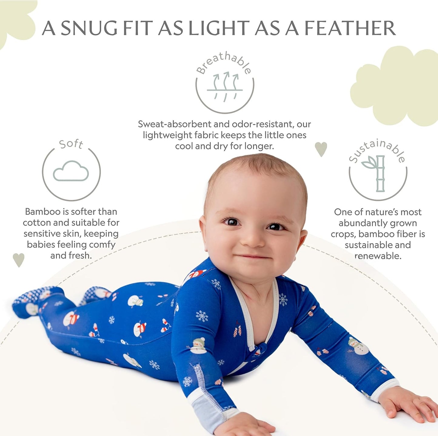 Bamboo Little Soft Baby Footie Pajamas, Baby Clothes, Newborn Sleepers, 95% Viscose and 5% Spandex, 0-24 Months