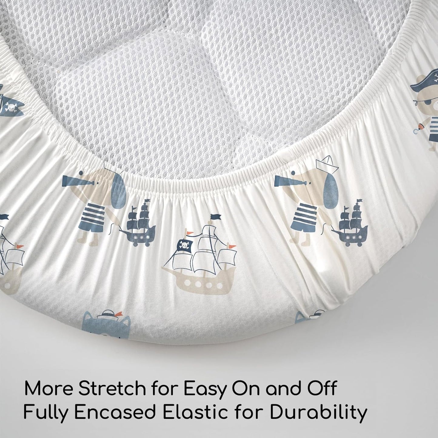 Nap Mat Sheet 47"x24", 3 Pack Blue Ocean Sailor Baby Crib Sheets Fitted Elastic Corners, Preschool Day Care Rest Mat Cover, Soft Breathable - Compatible with Regalo My Cot, Joovy Travel Cot