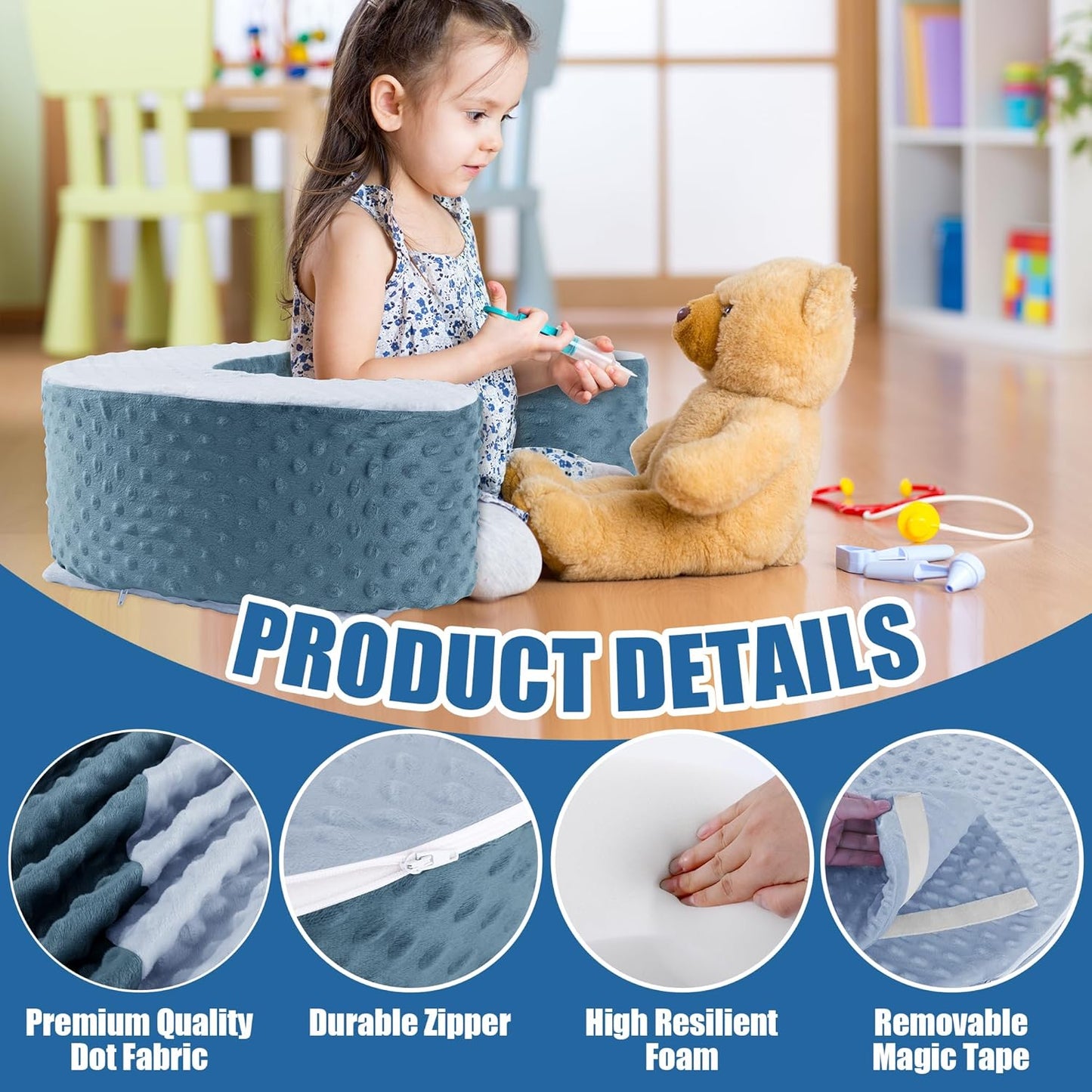 MABOZOO Sit Up Pillow for Baby, Foam Baby Floor Seat Support Seat Sitting Pillow for Sit Balance, Soft Infant Sitting Support Ring for Babies, Infants and Toddlers (Blue)
