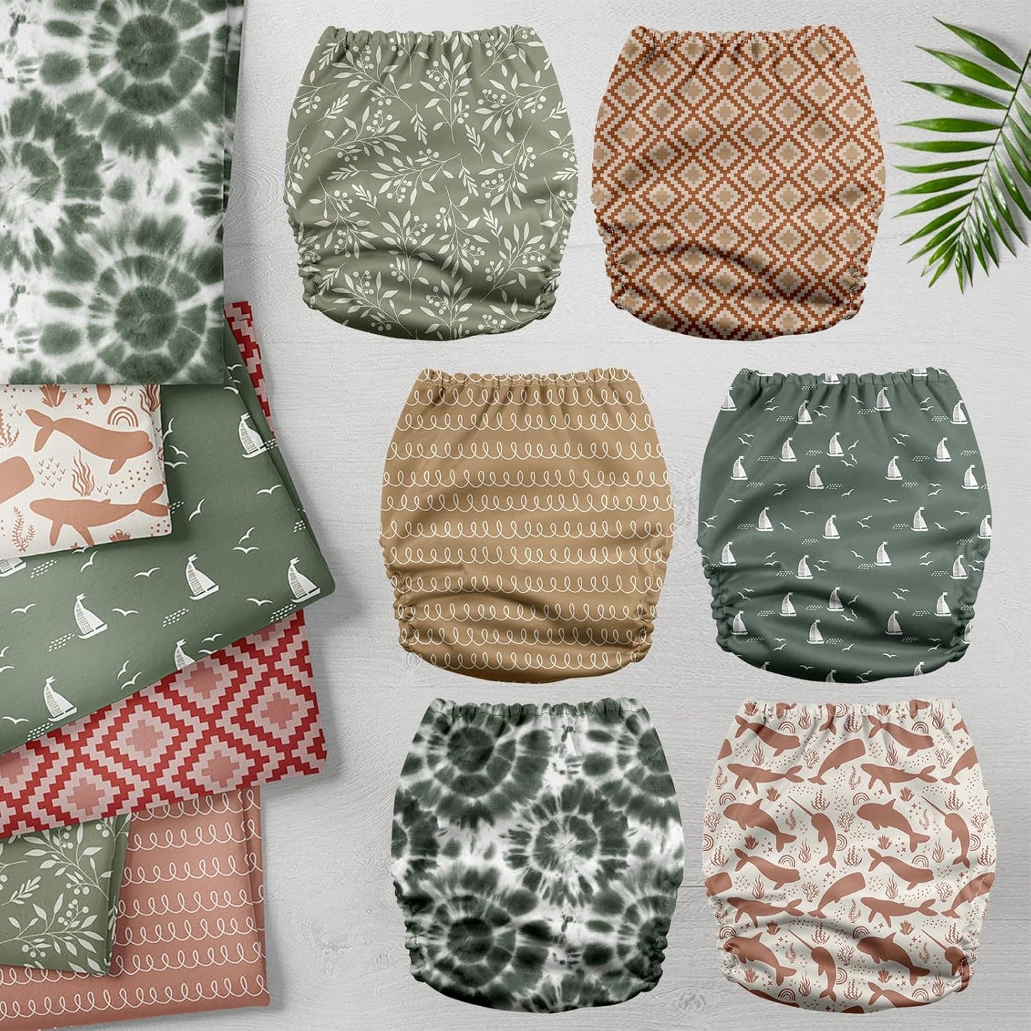 Mama Koala 3.0 Pocket Cloth Diapers for Babies with AWJ Lining, 6 Pack with 6 5-Layer Natural Cloth Diaper Inserts - Reusable and Washable Pocket Diapers(A-Calm Spring)