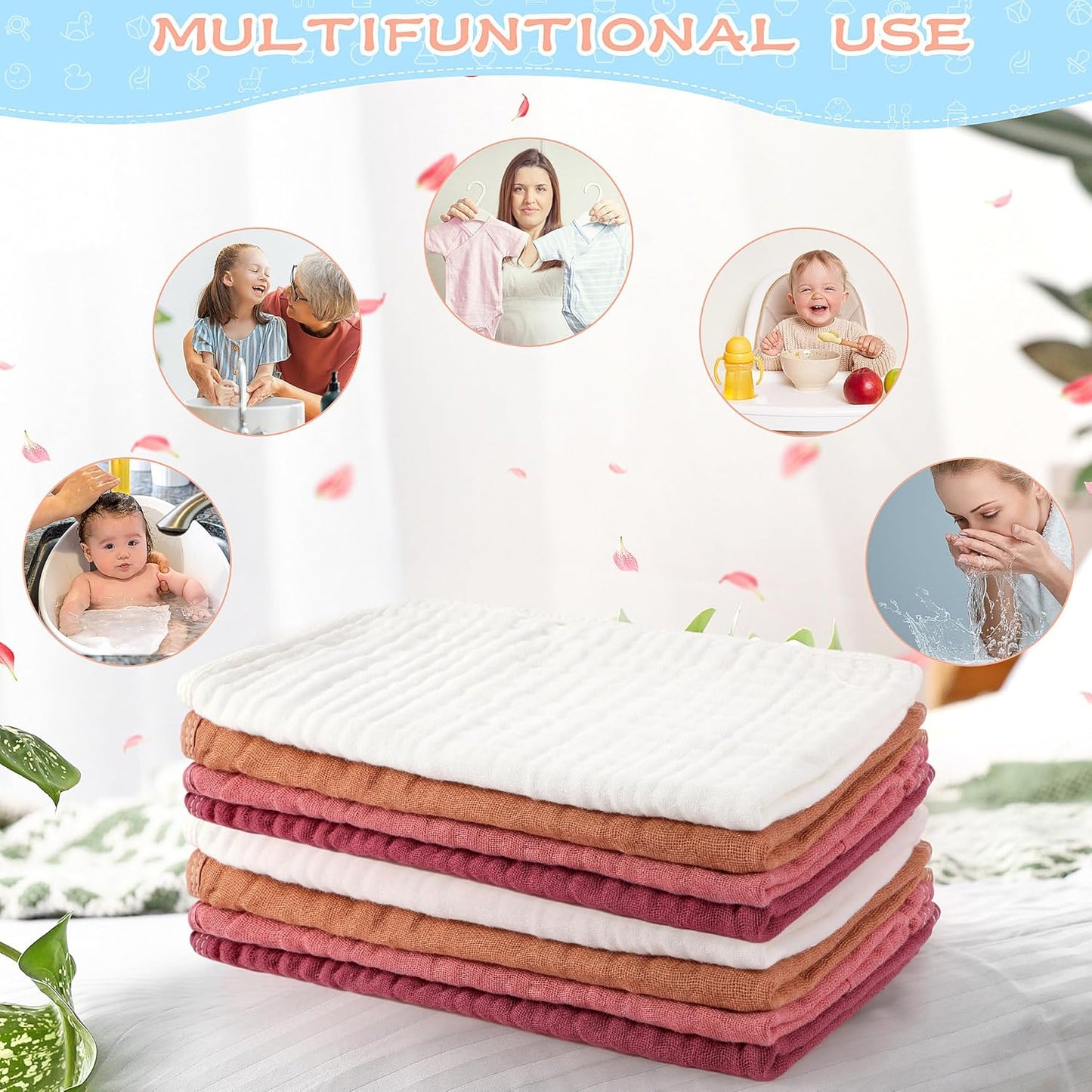 Buryeah Muslin 20 Pcs Burp Cloths Large 20" x 10" 100% Cotton 6 Layers Ultra Absorbent and Soft Hand Washcloths for Baby Drool and Messes Gentle Burp Cloth for Boys & Girls(Multi Colors)