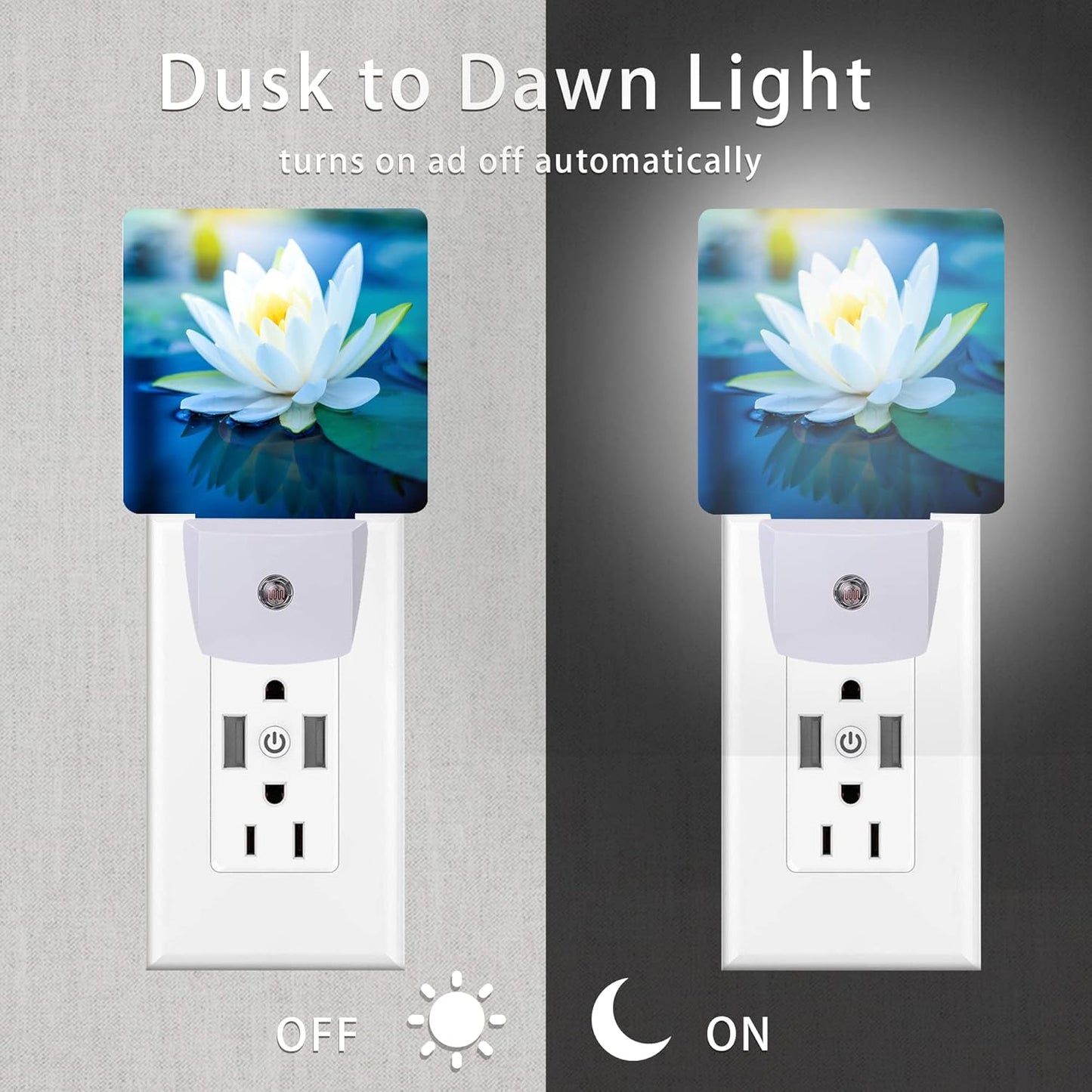 White Lotus Night Light,Beautiful Flower Plug-in Night Lights with Dusk-to-Dawn Sensor for Bedroom, Bathroom and Living Room 0.5W Sleep Friendly lamp for for Girlfriend/Boyfriend Gift