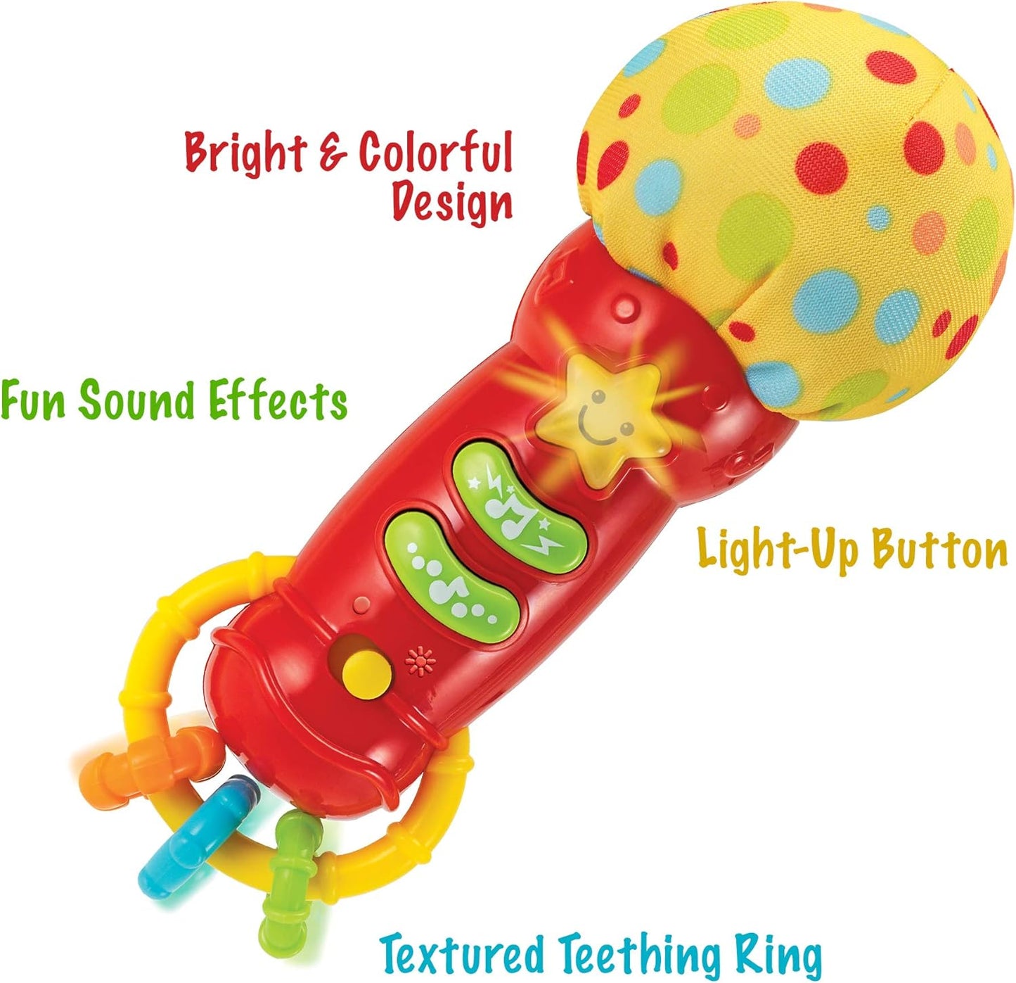 Baby Microphone Toy. My First Kids Microphone with Sounds and Teethers/Rattle. Battery Operated Toy for Toddlers and Babies 3-36 Months