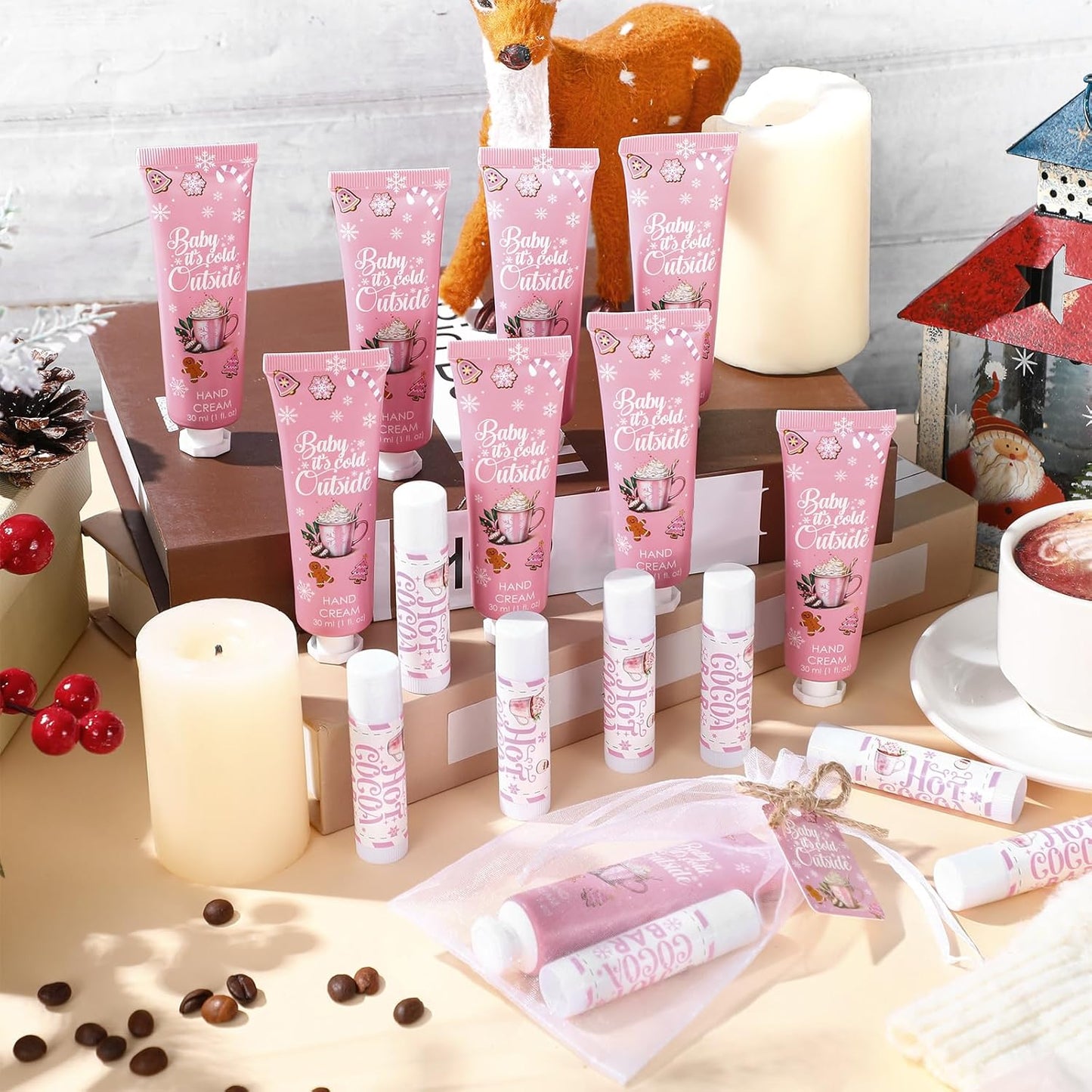 24 Sets Baby It's Cold Outside Baby Shower Hand Creams and Pink Hot Cocoa Lip Balms Gift Sets Winter Wonderland Christmas Party Favors Travel Size Hot Cocoa Bridal Shower Party Supplies for Guests