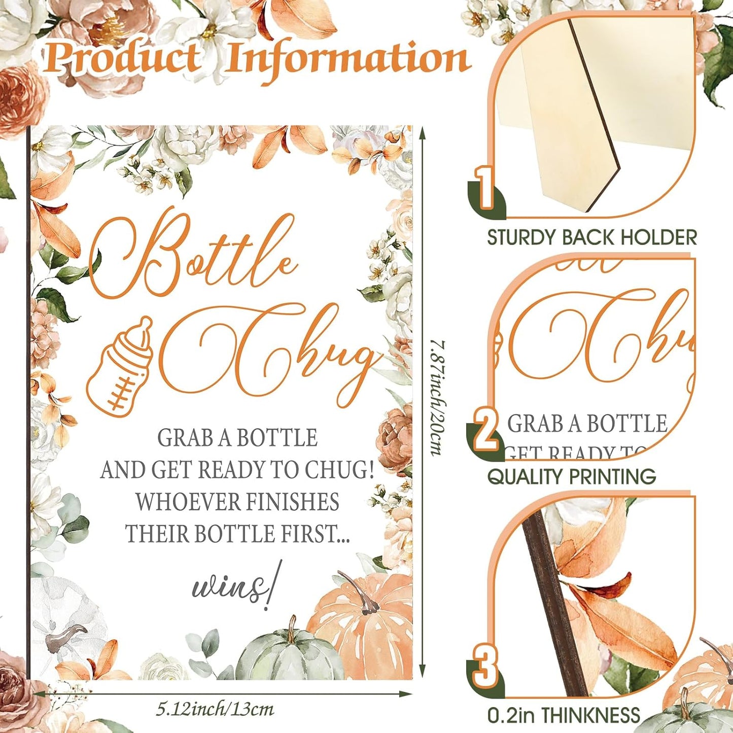 TrelaCo Little Pumpkin Cool Baby Shower Games Wooden Bottle Chug Sign Rustic Theme Baby Gift Sets and 12 Pcs Baby Bottle Shower Favor Baby Bottles for Rustic Kraft Baby Shower Games Gender Reveal