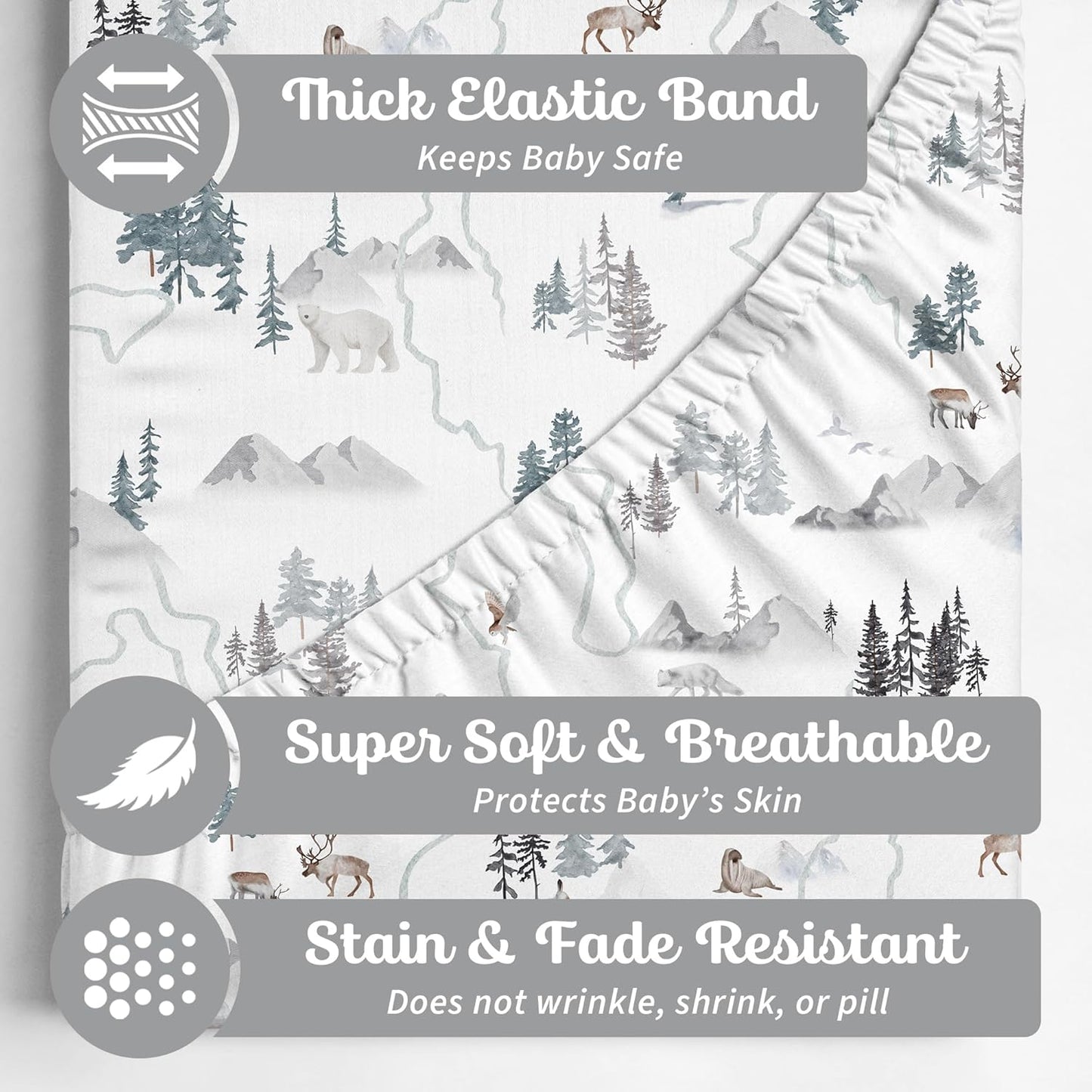 Crib Sheets Neutral - Fitted Baby Crib Sheets Bed for Girl Boy - 2 Pack Standard & Toddler Mattress - Buttery Soft Organic Cotton Blend (Arctic Journey)
