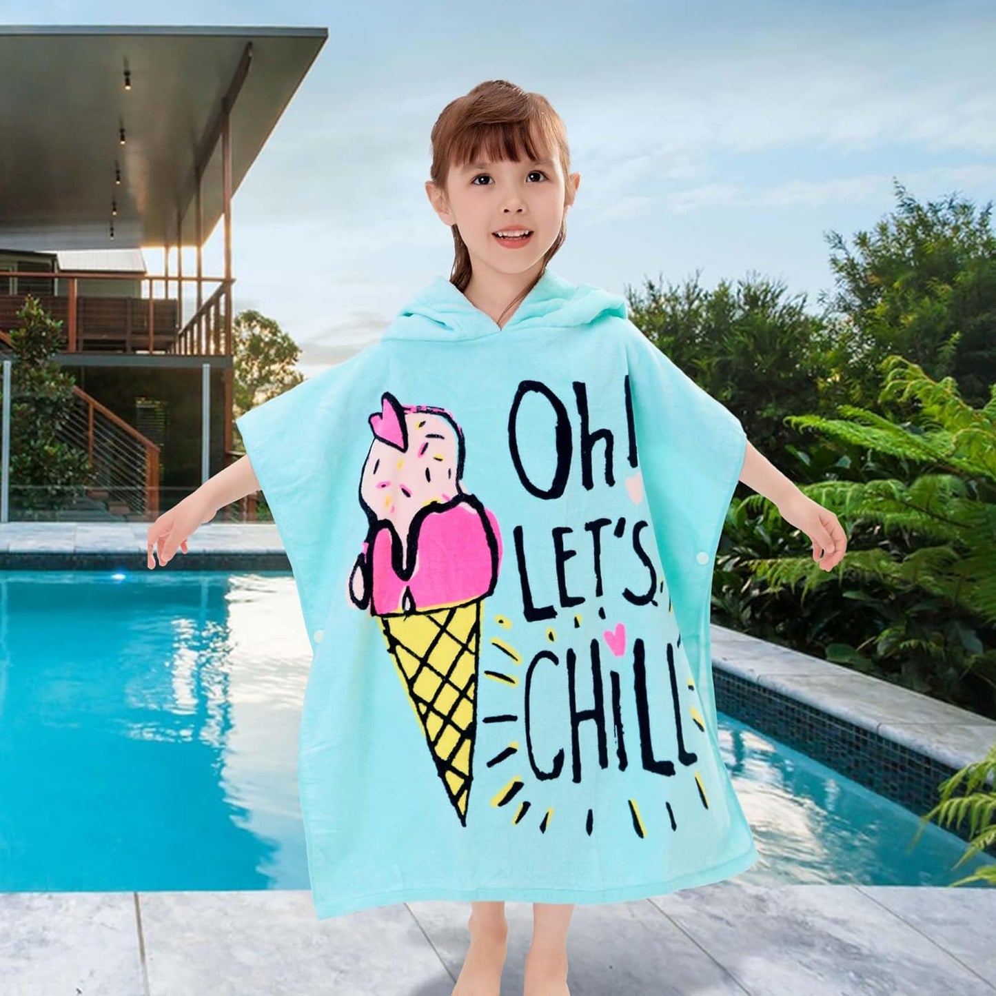 VOOVA & MOVAS Hooded Toddler Bath Towels (2-6Years,24"X48") Cotton Pool Poncho for Kids, Perfect for Swimming | Surfing | Camping | Bathing | Birthday Gifts, Ice Cream Theme