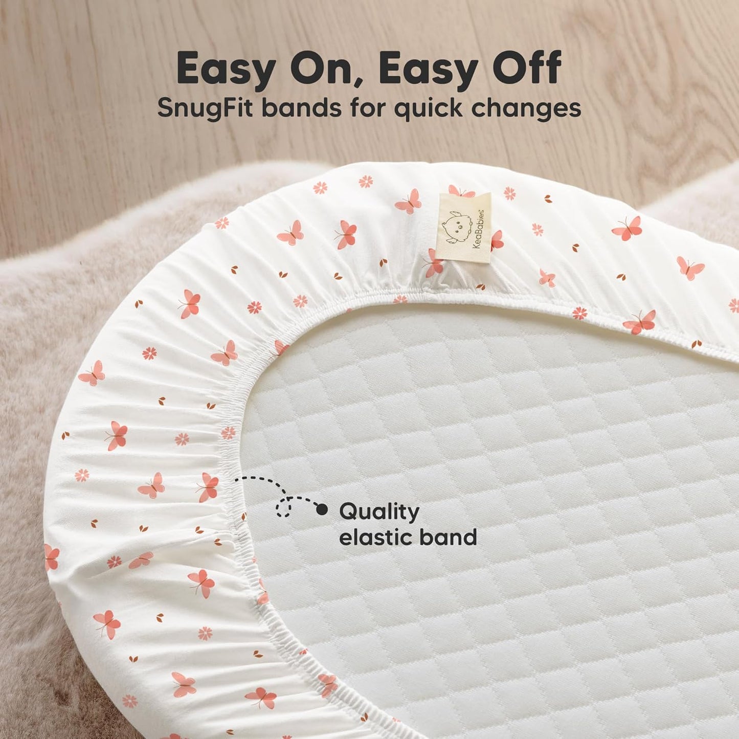 2-pk Waterproof Bassinet Sheets Girls, Boys, Cotton - 33x17 Universal Bassinet Mattress Pad Protector Cover, Compatible with Graco,Baby Delight,Chicco,Halo Bassinest Swivel Sleeper Fitted(Butterflies)