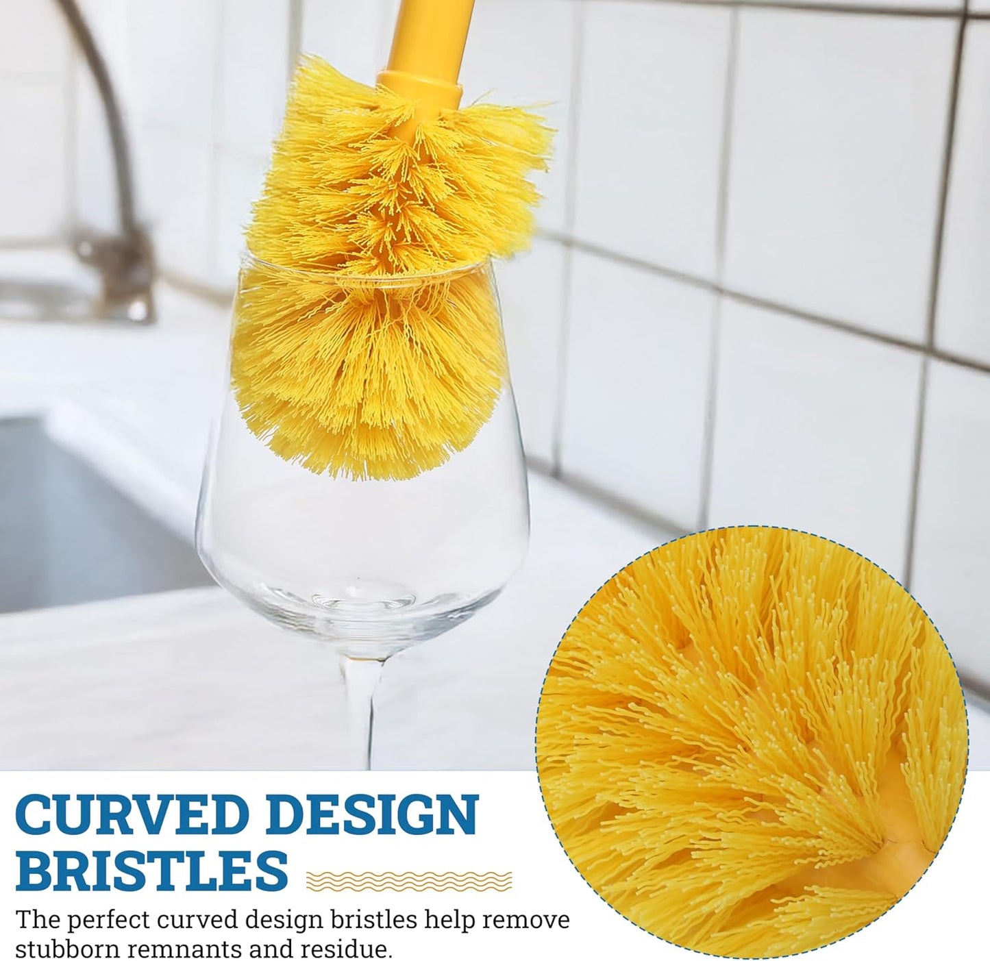KLEEN HANDLER Goblet Cleaning Brush | Bottle Brush for Cleaning Glasses and Jars, Durable Bristles and Long Handle, (6 Brushes)
