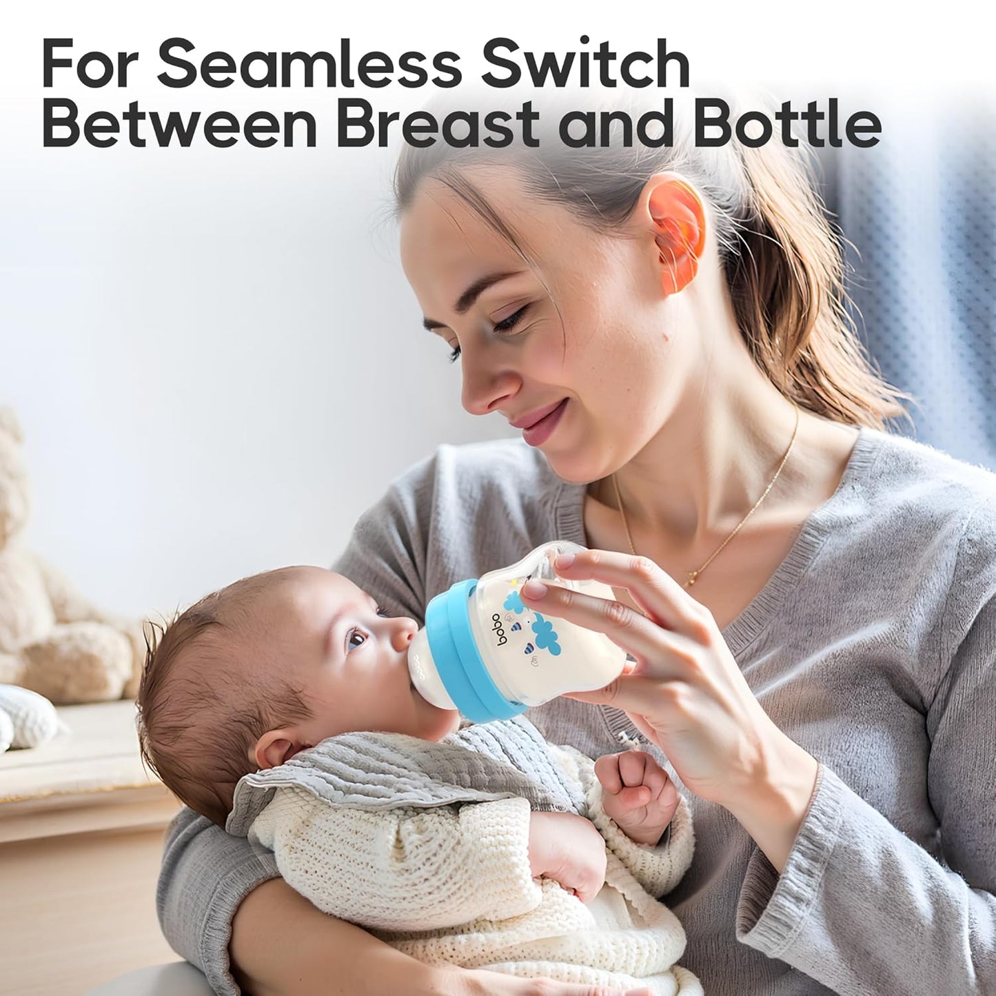 YOHKOH Glass Baby Bottles with Slow Flow Nipple, Newborn Anti-Colic Baby Bottles for 0+ Months, Wide Neck Feeding Bottle, Clear (Blue, 2.7oz (Pack of 2))