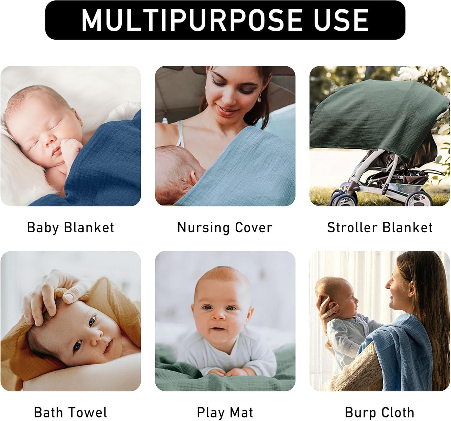 Muslin Swaddle Blankets for Baby Girls and Boys, 4 Pack Breathable and Skin-Friendly Newborn Receiving Blanket, 100% Cotton Swaddle Wrap, Essentials Infant Shower Items, Toddler Gift