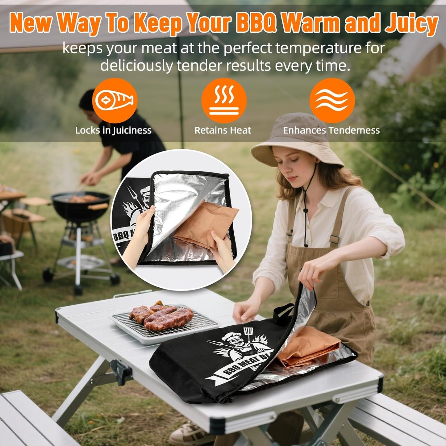 Upgraded BBQ Blanket for Resting Meat - Smoker Accessories Brisket Blanket - Insulated Meat Resting Bag with Wide Mouth for Steak/ Pork Shoulder/ Turkey - Thanksgiving Christmas Stocking Stuffers Birthday BBQ Accessories Grilling Gifts for Men Dad(21inch)