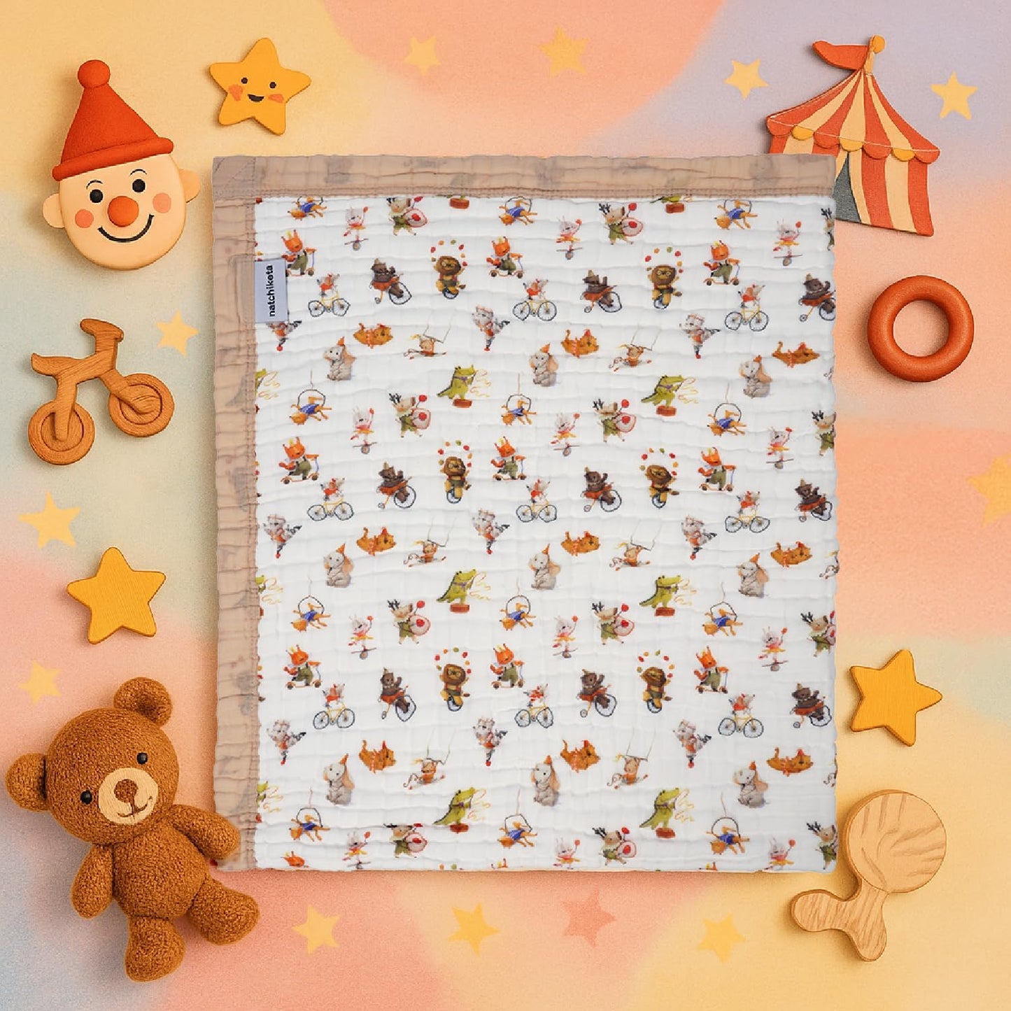 Organic Cotton Muslin Baby Blanket for Boys and Girls - Luxurious Soft Toddler Quilt for Swaddling - Gender Neutral Blanket - Baby and Toddler Gift - Circus