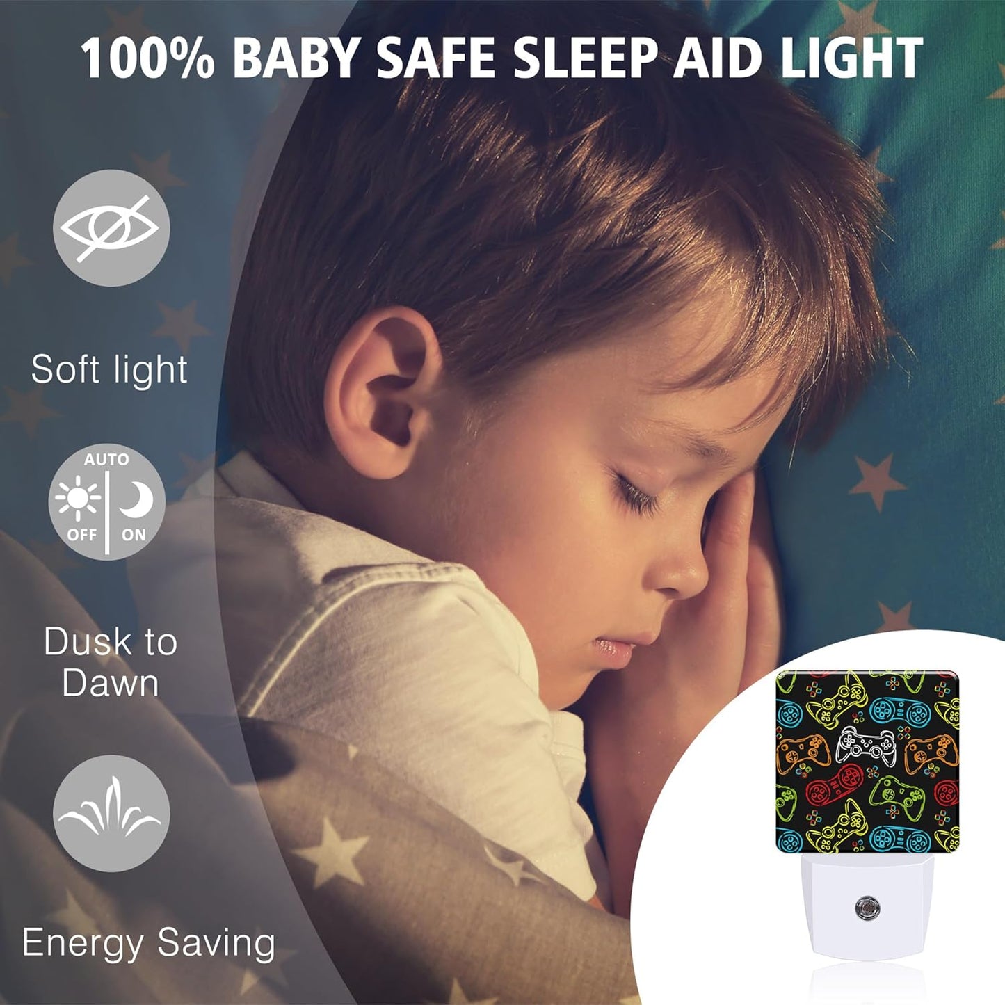 Gampad Gamer Night Lights Plug into Wall for Girls Boys Room, Night Lights LED Lamp with Dusk to Dawn Sensor Nightlight for Bedroom Kitchen Bathroom Hallway Home Wall Decor