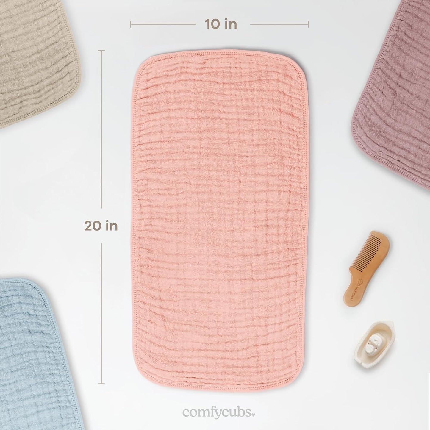 Comfy Cubs Muslin Burp Cloths 20" x 10", Pack of 10 - Large, 6-Layer, Ultra Absorbent 100% Cotton for Baby Drool and Messes - Soft, Safe & Gentle Baby Burp Cloths for Boys & Girls - Lace
