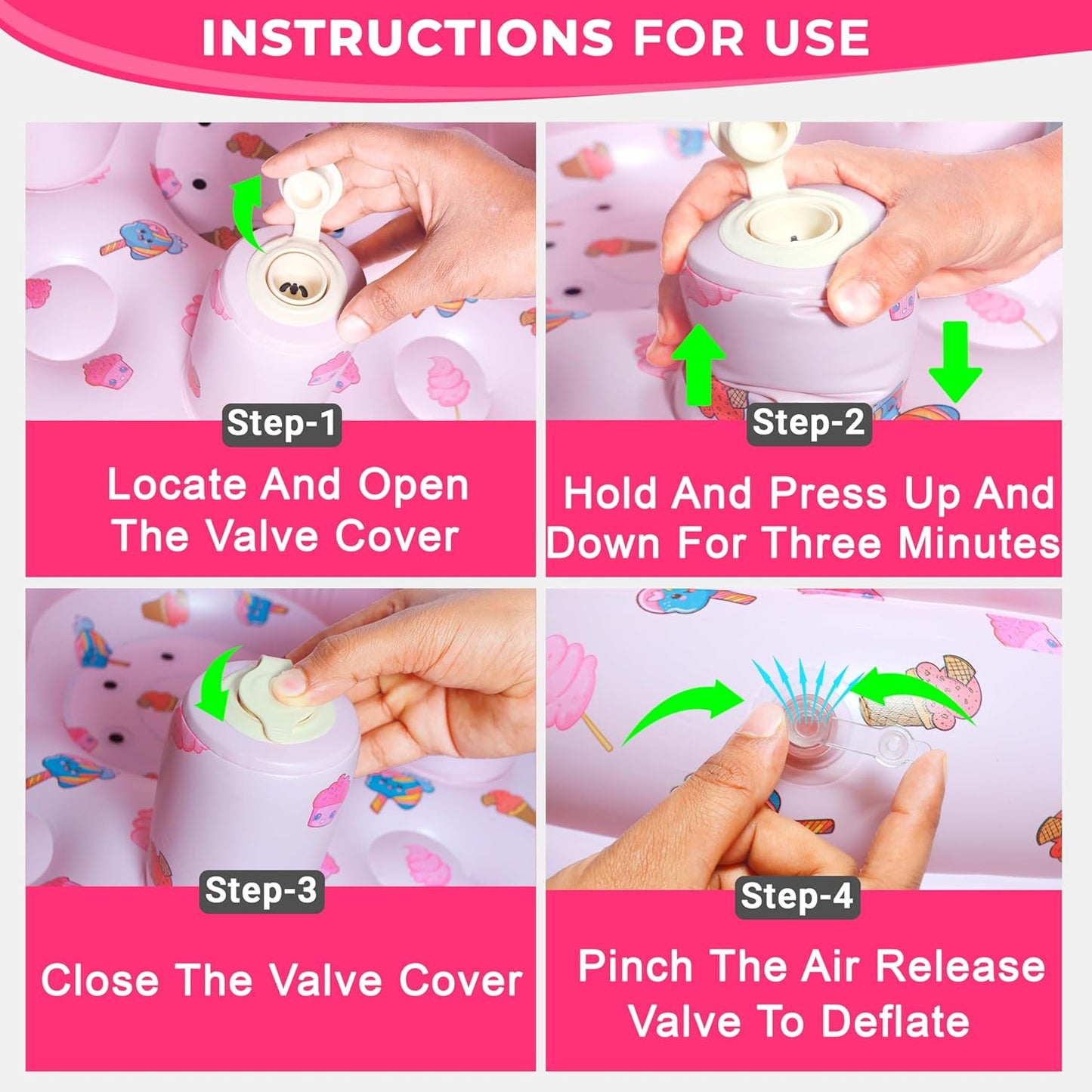 Inflatable Baby Seat for Babies 3-36 Months Blow Up Chair for Babies Infants Toddler Floor Sitting Up with Built in Air Pump (Pink, Ice Cream)