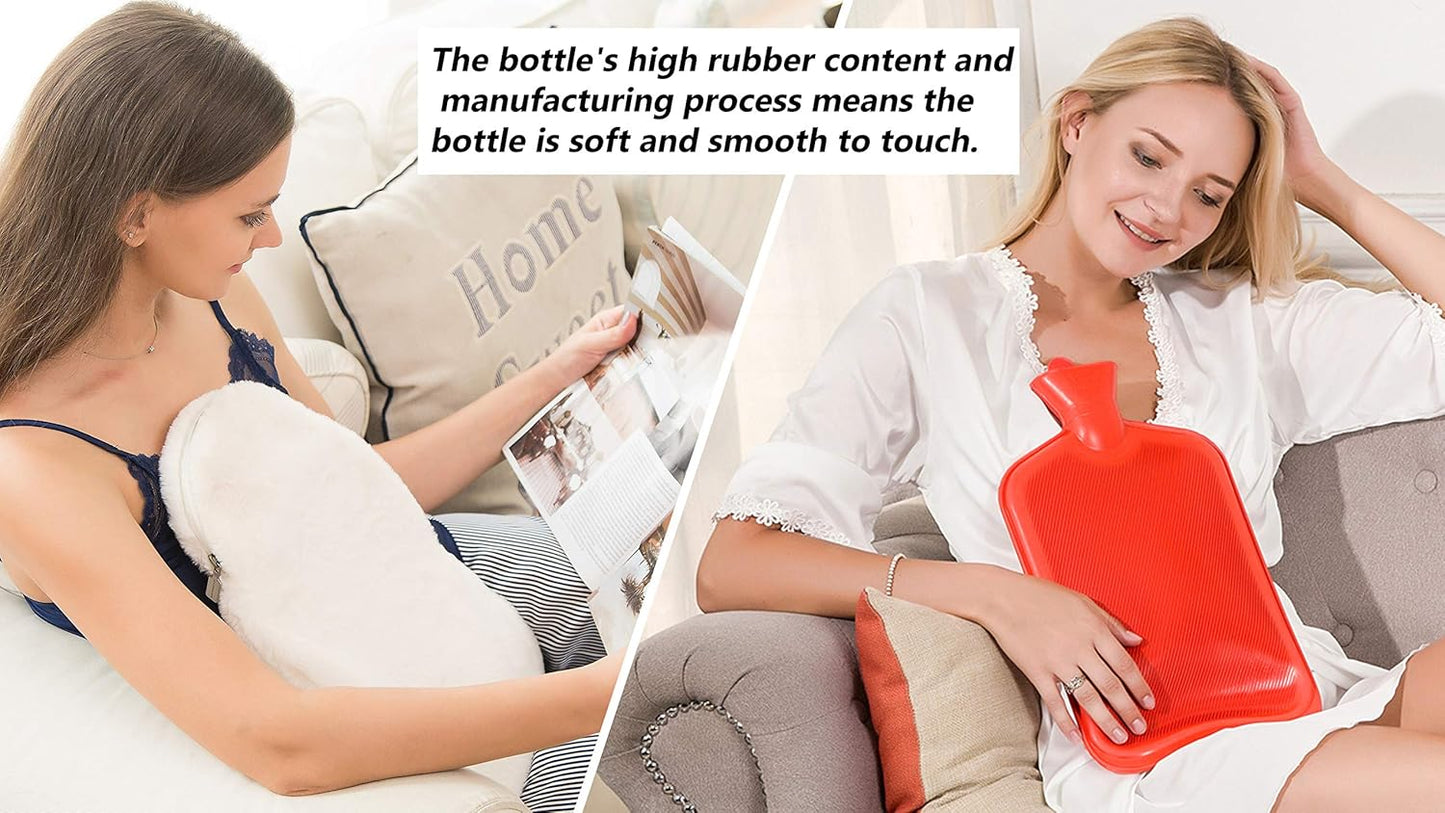 Peterpan 100 Fl Oz Rubber Hot Water Bottle with Faux Fleece Cover - BPA & Phthalate-Free, XXX-Large Hot Water Bag for Pain Relief, White