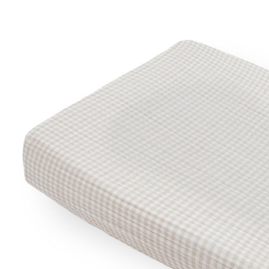Little Unicorn Premium Changing Pad Cover | Extra Soft & Breathable Muslin Fabric (Tan Gingham)