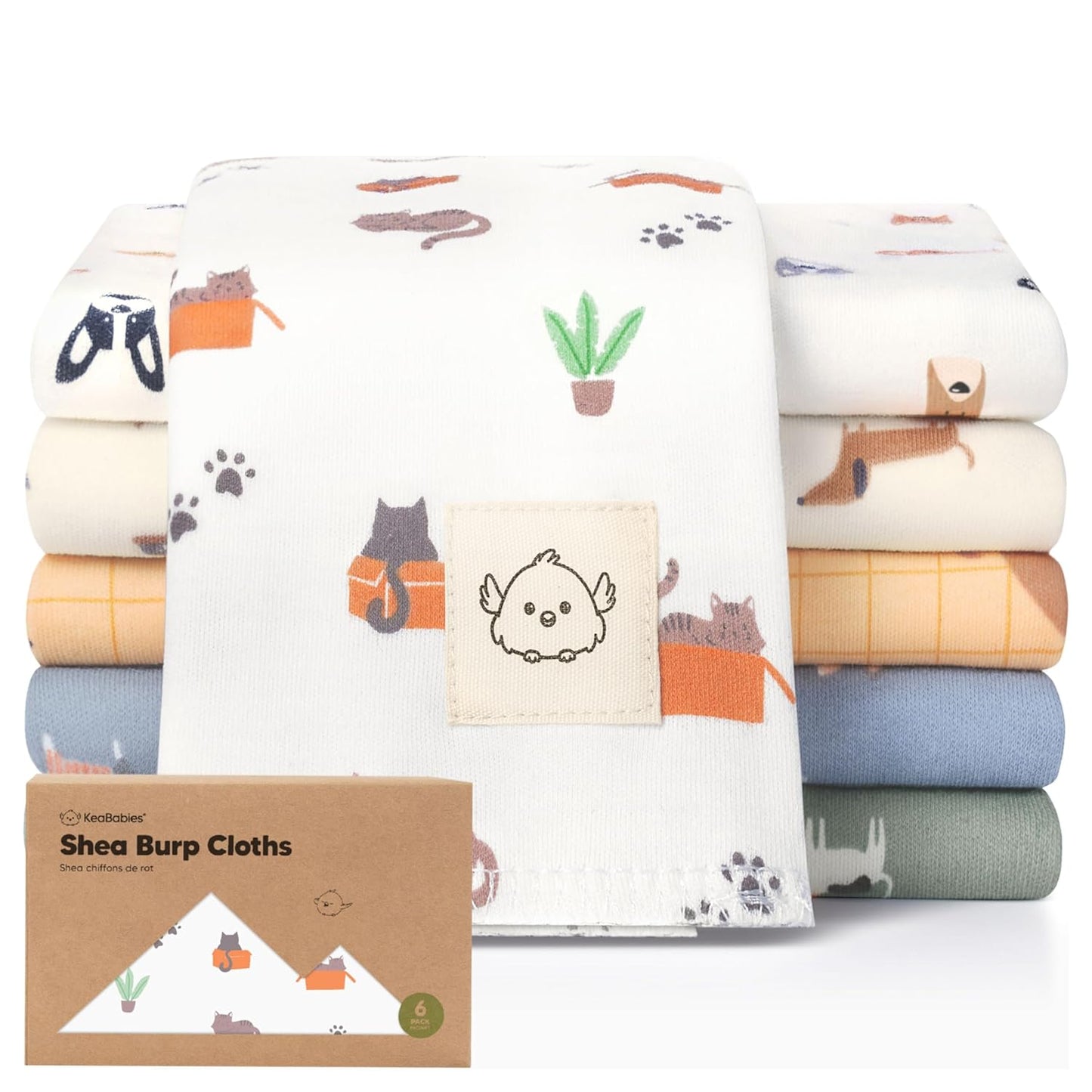 Organic Burp Cloths Baby Boy, Girl - 6-Pack Large Cotton Burping Cloths for Babies, Spit Up Rags, Super Absorbent, Ultra Soft Newborn Rag, Gender Neutral, Machine Washable, Durable(Pets & Paws)