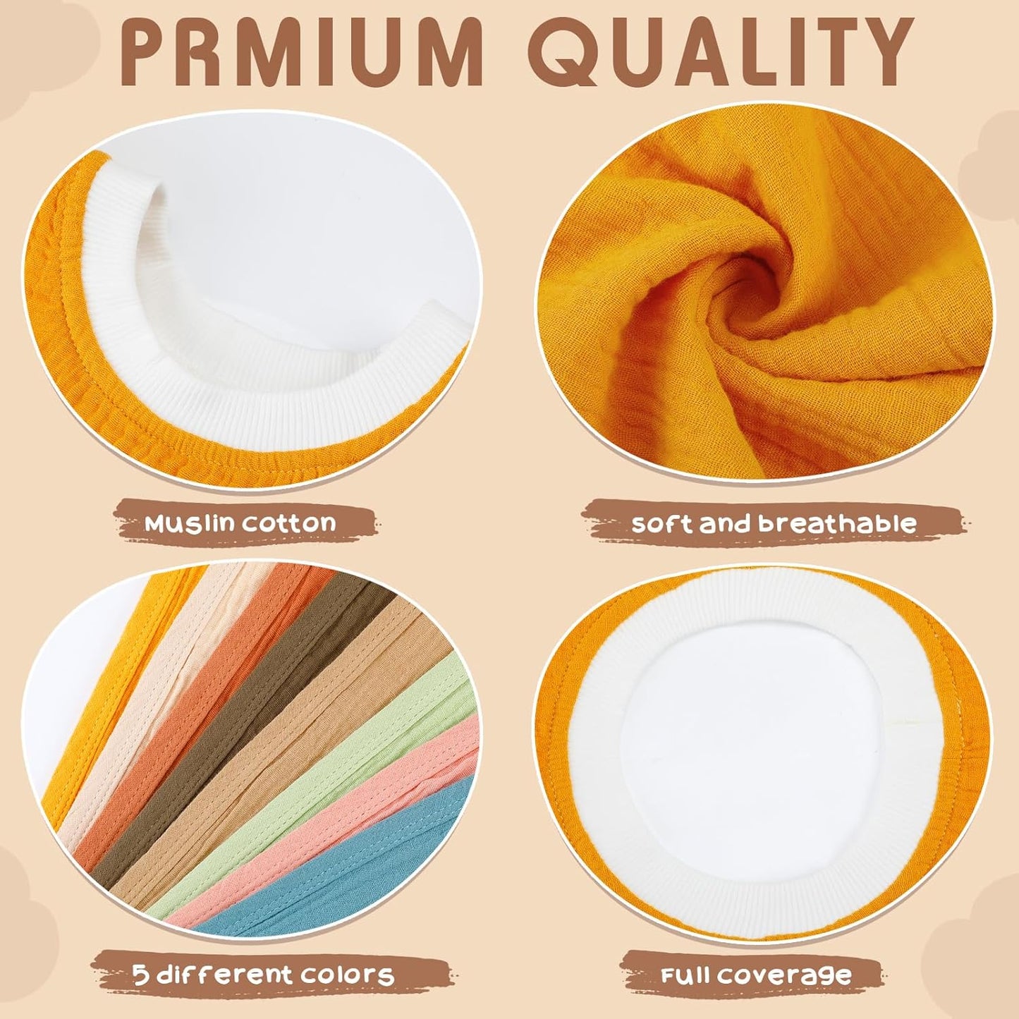Newwiee 8 Pcs Large Muslin Pullover Baby Bibs Full Coverage Toddler Slip on Absorbent Bib Waterproof Toddler Towel Bibs (Mixed Color)