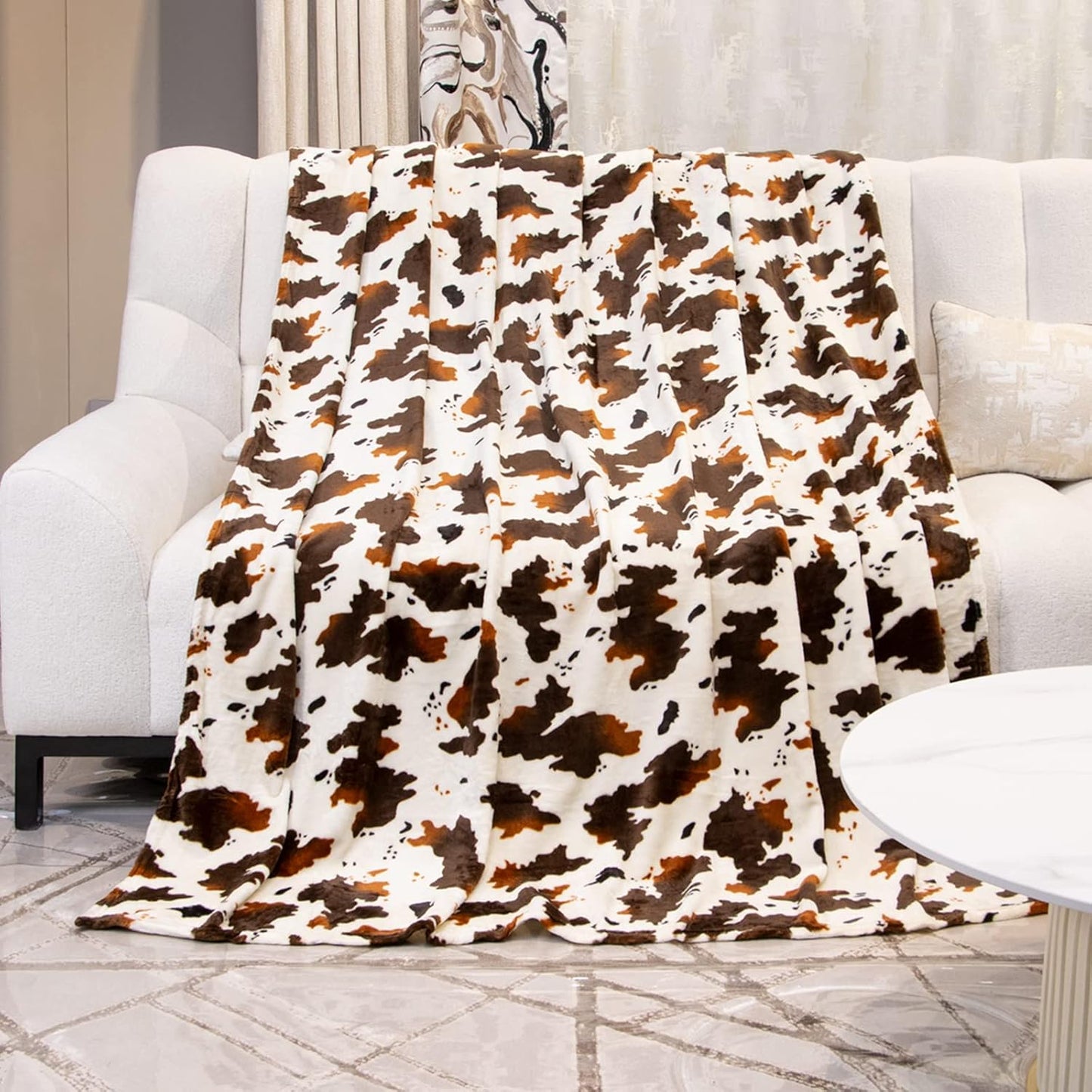 Small Blankets for Kids - Cute Soft Cow Print Fleece Throws, Brown & White Cozy Decor for Crib, Stroller, Car Seat, Couch - Lightweight Cozy Gifts for Boys Girls, Playroom Essentials 40"x50"