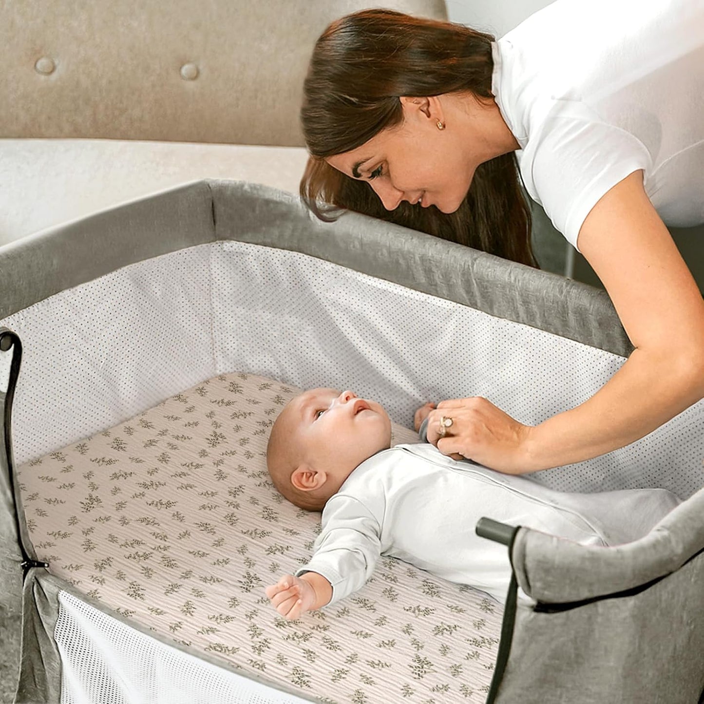 lulumoon Muslin Bassinet Sheets Baby: Cotton Bedside Sleeper Bassinet Sheets Fitted for Boys and Girls