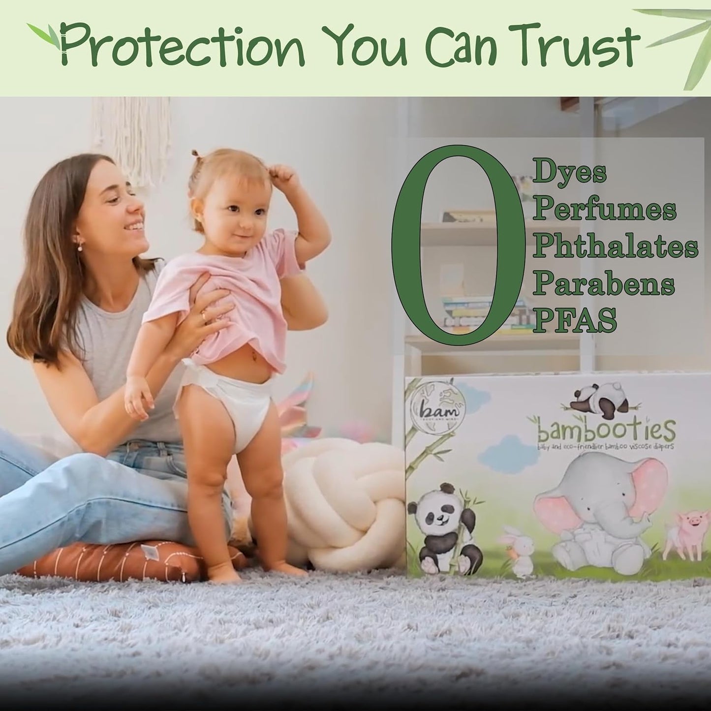 Bamboo Baby Diapers, Totally Chlorine Free for Sensitive Skin for Newborns to XXL. Hypoallergenic & Non Toxic Eco Friendlier Plant-Based Materials. TCF XXL Size 6 (120 ct)